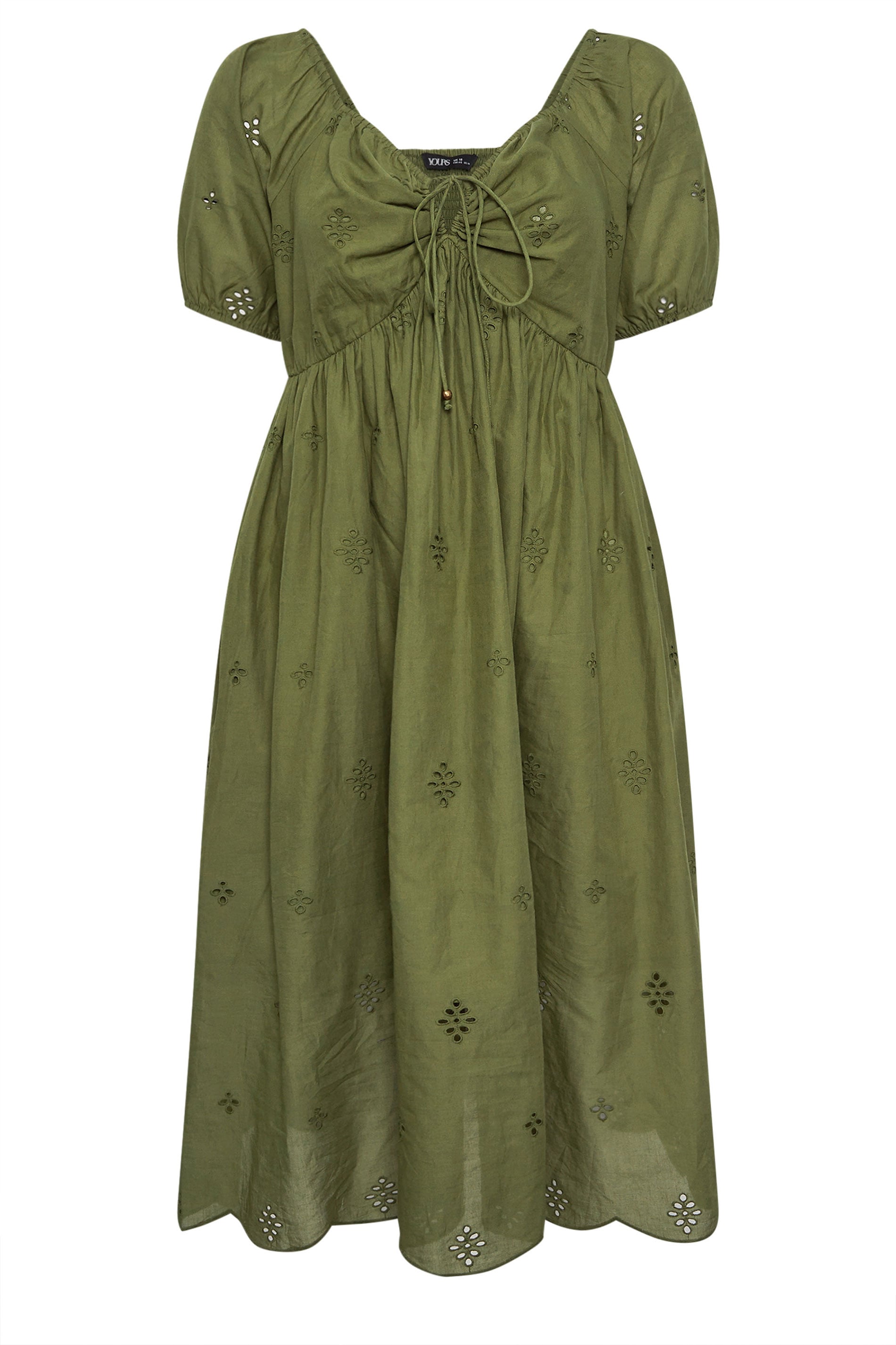 YOURS Plus Size Khaki Green Broderie Anglaise Dress | Yours Clothing 5