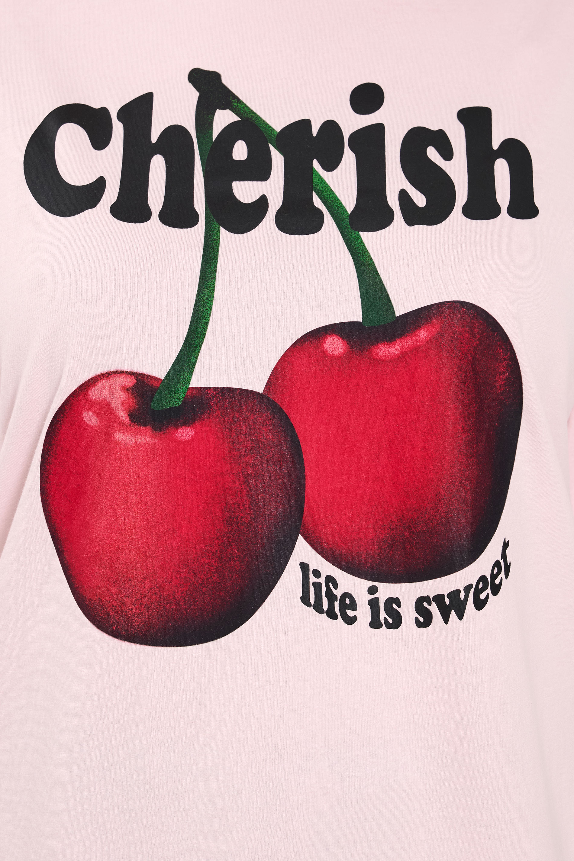 YOURS Plus Size Pink 'Cherish' Cherry Slogan T-Shirt | Yours Clothing 4