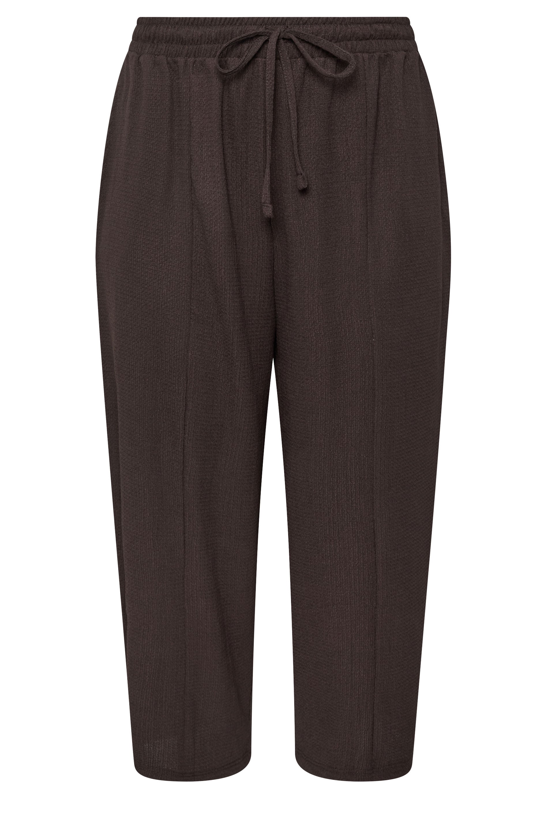 YOURS Plus Size Chocolate Brown Crinkle Barrel Trousers | Yours Clothing 1