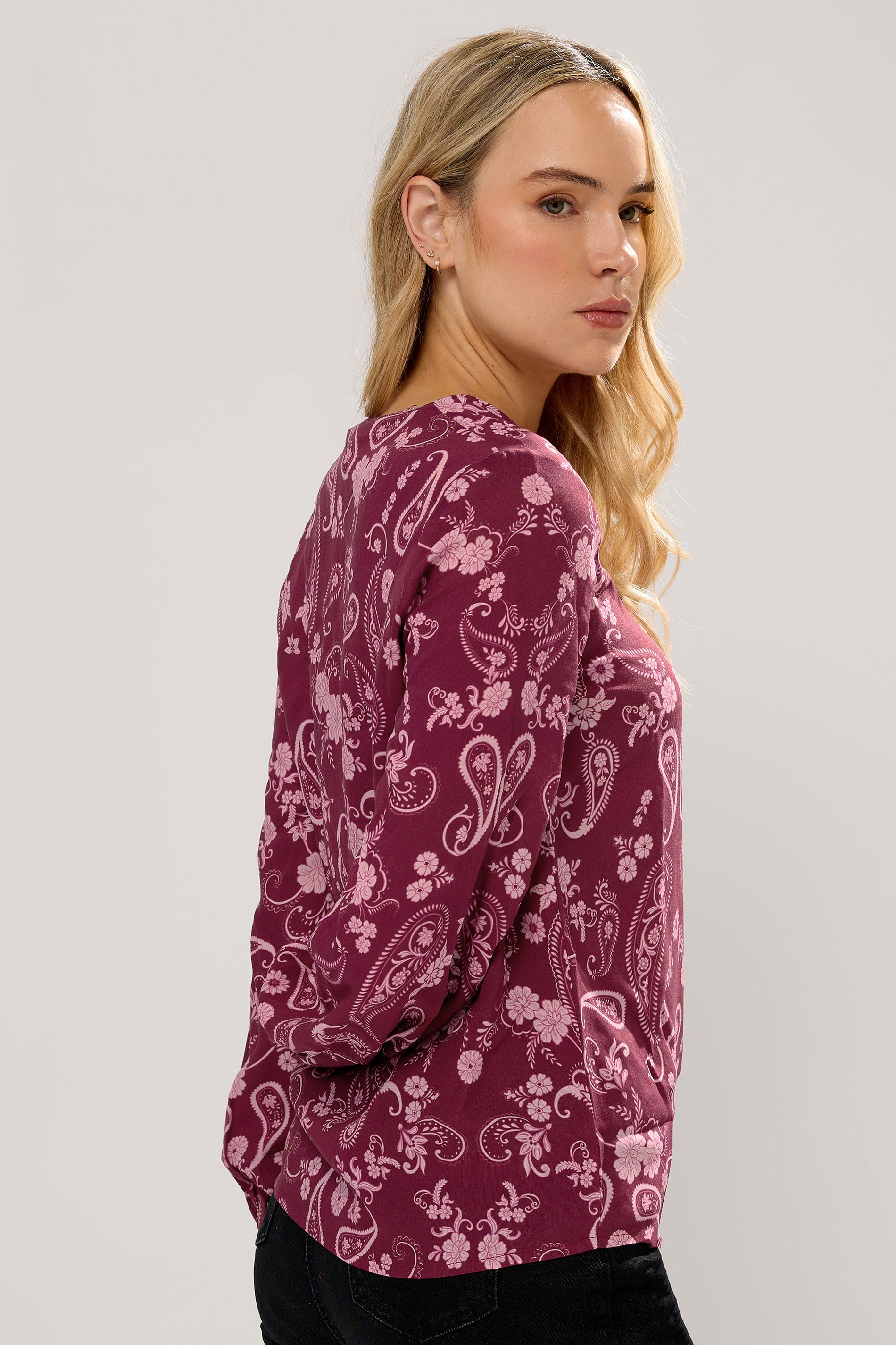 LTS Tall Dark Pink Paisley Button Tie Blouse | Long Tall Sally 2
