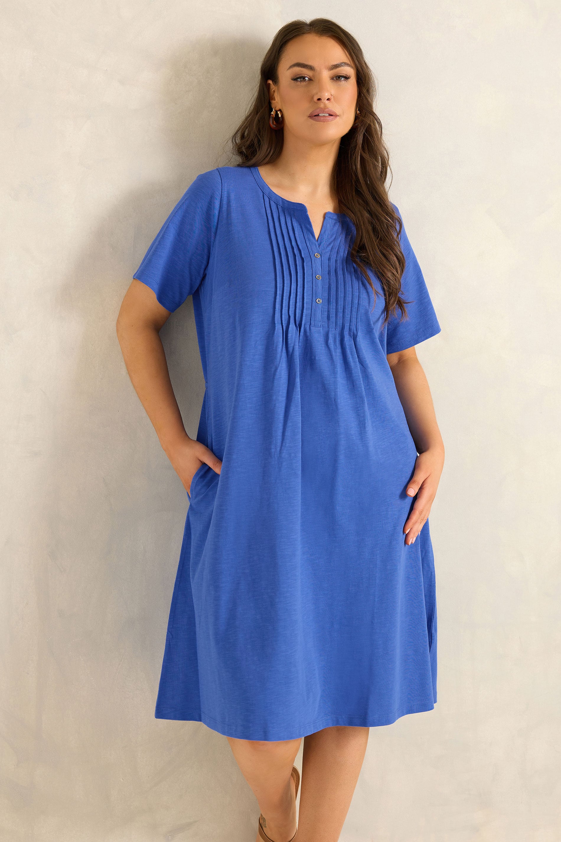 Evans Women's Blue Plus Henley Cotton Dress Size 30-32