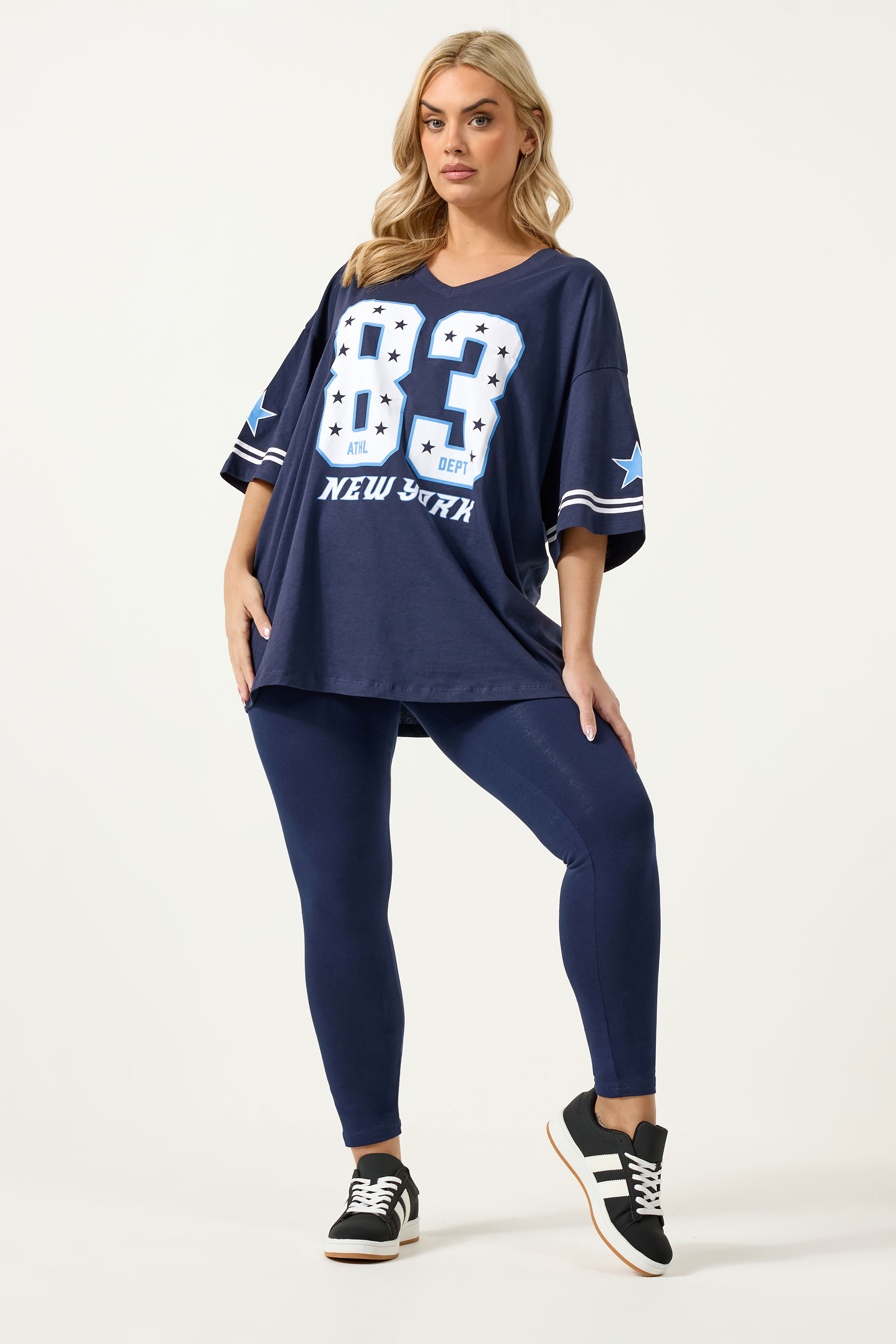 YOURS Plus Size Navy Blue '83 New York' Boxy T-Shirt | Yours Clothing 2