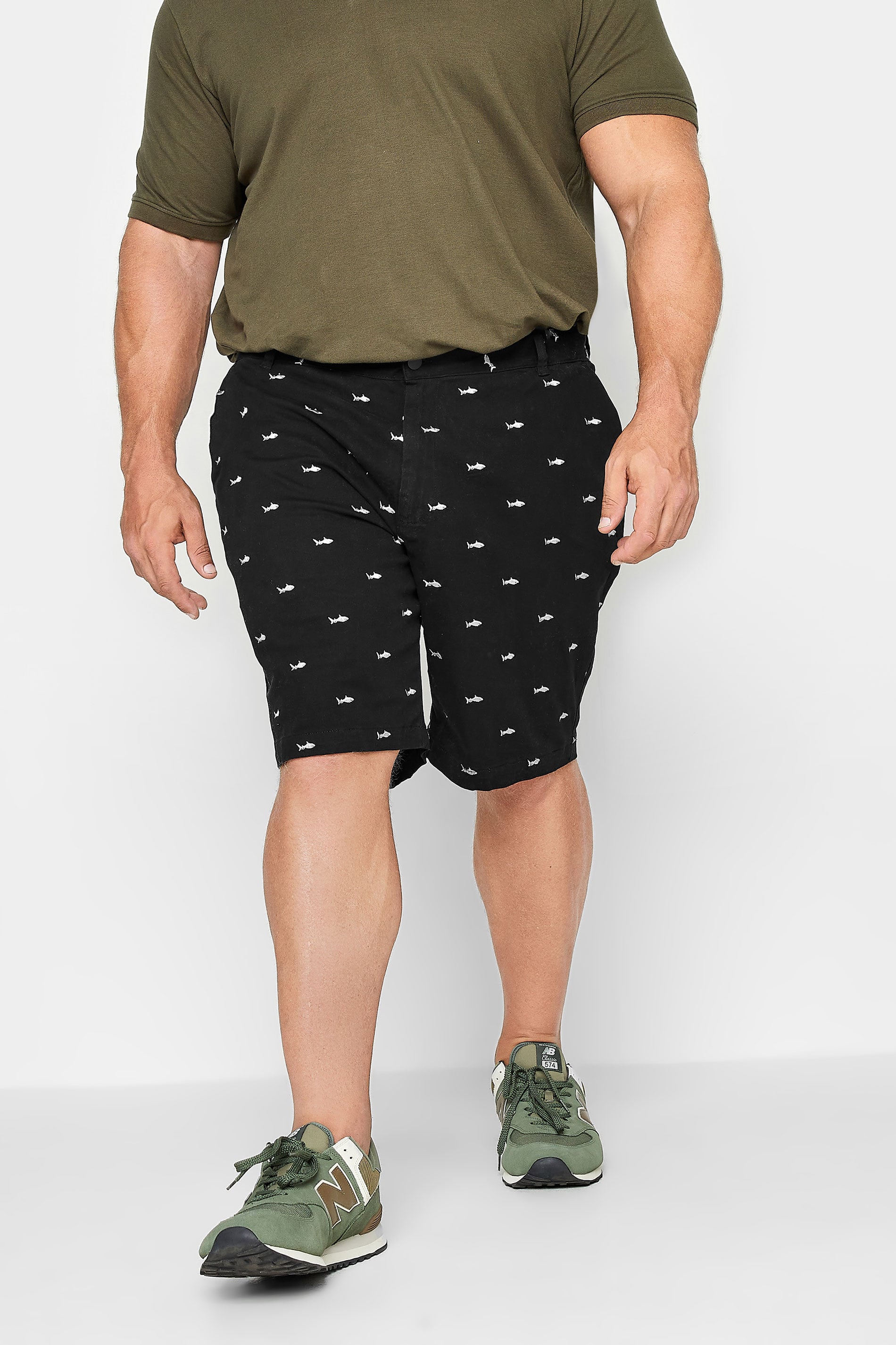 BadRhino Big & Tall Black Shark Embroidered Stretch Chino Shorts | BadRhino 3