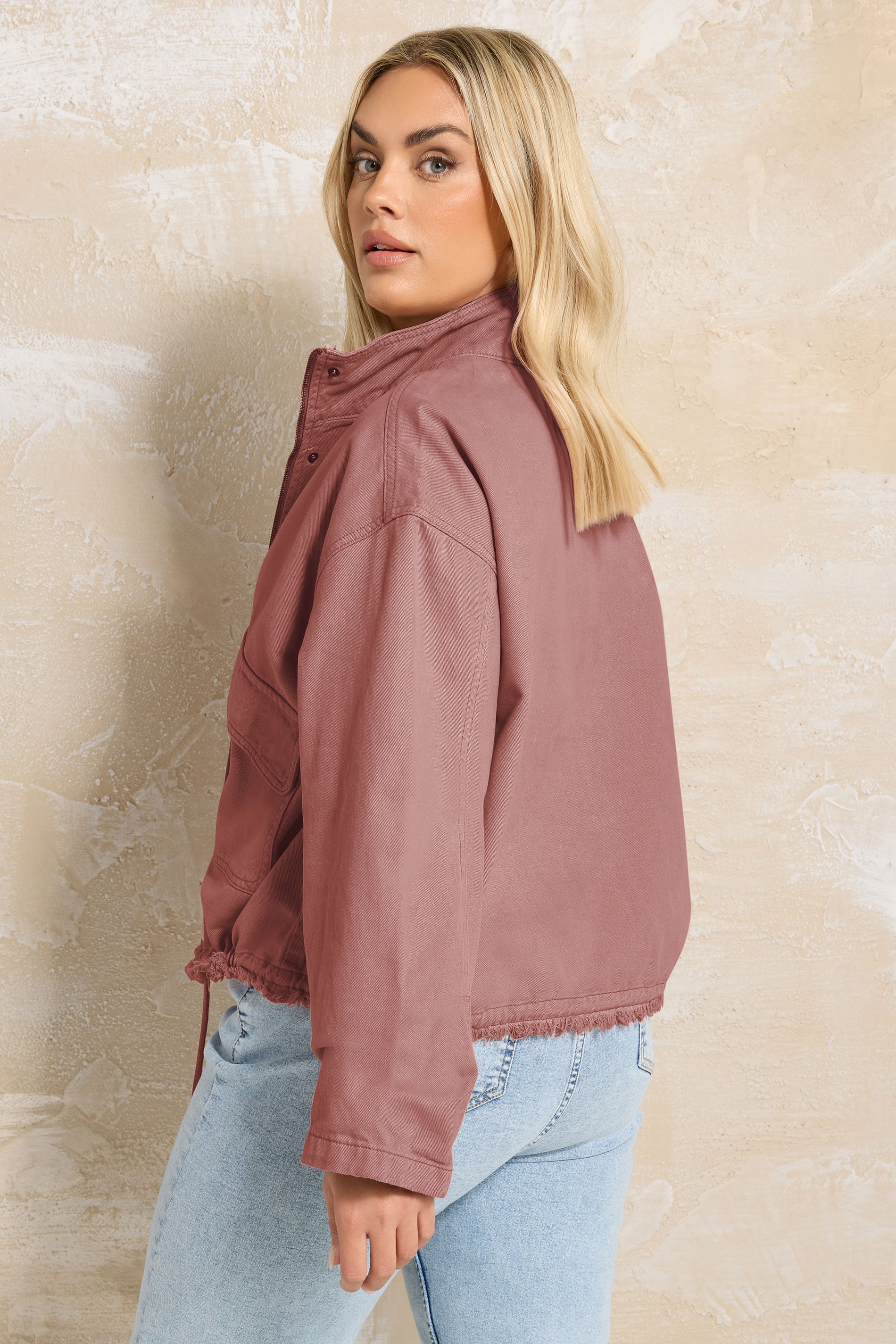 YOURS Plus Size Dusky Pink Drop Shoulder Twill Jacket | Yours Clothing 4