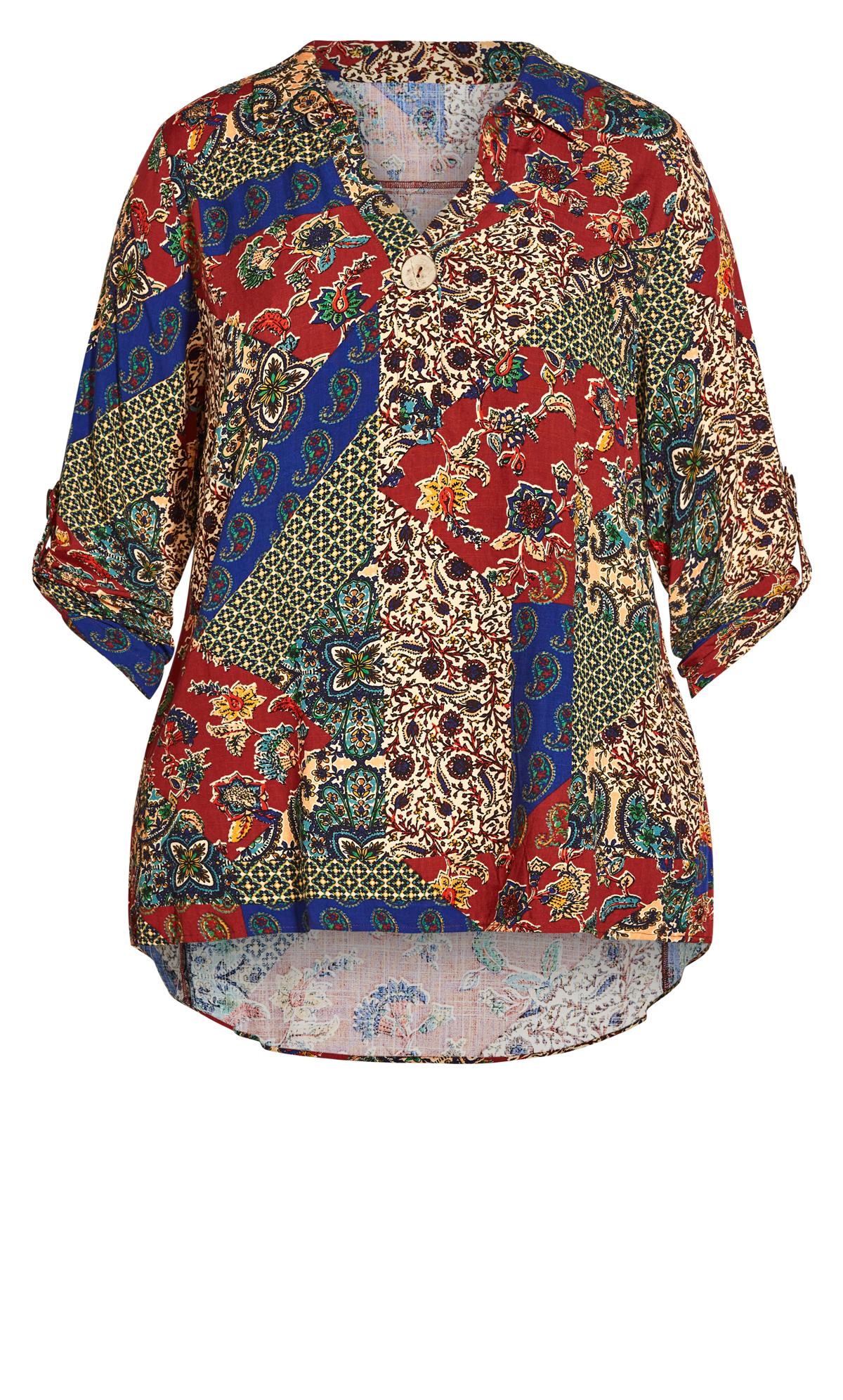 Evans Blue Feather Print Statement Button Blouse | Evans