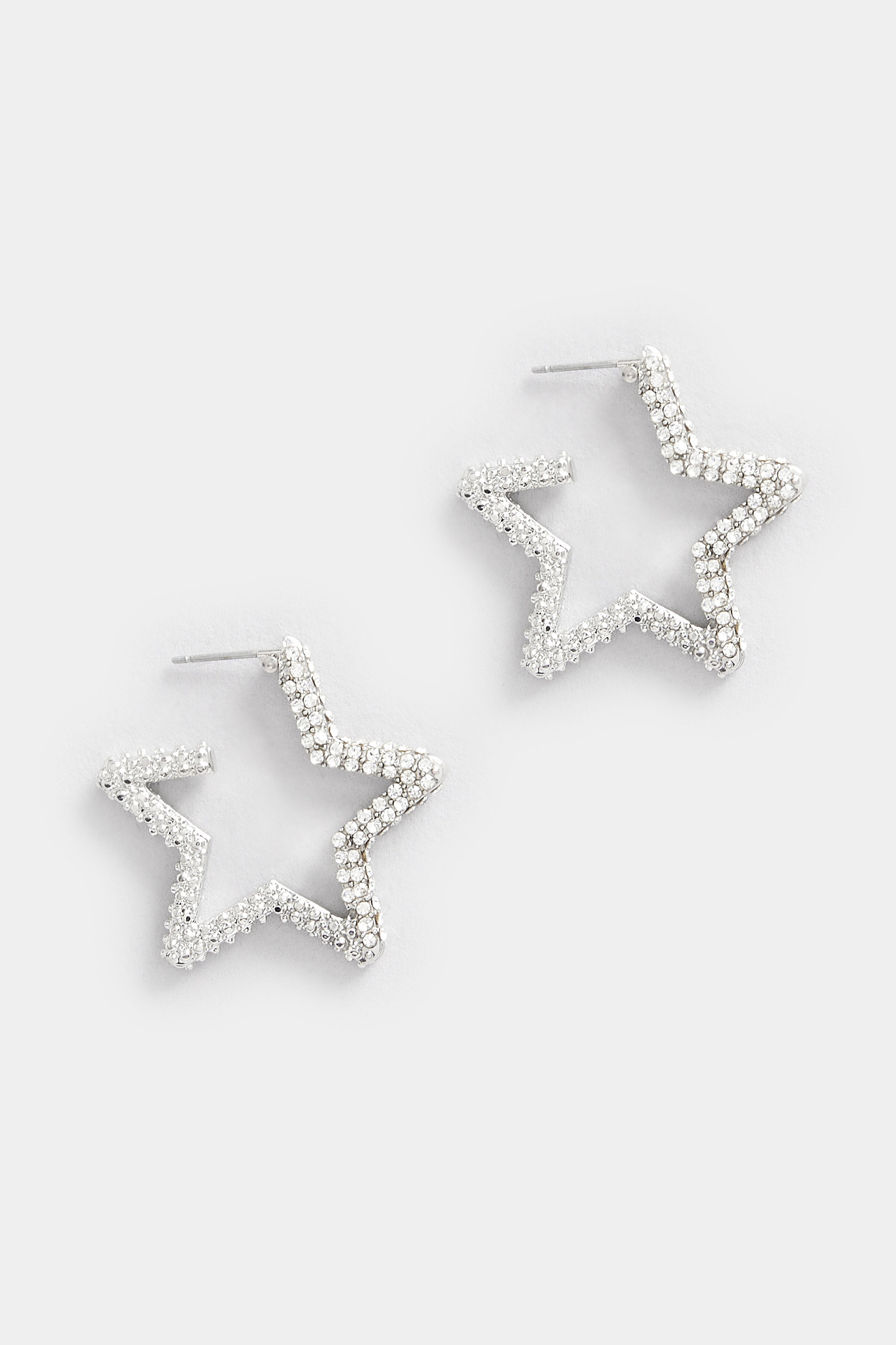 Silver Tone Diamante Star Hoop Earrings | Yours Clothing 2