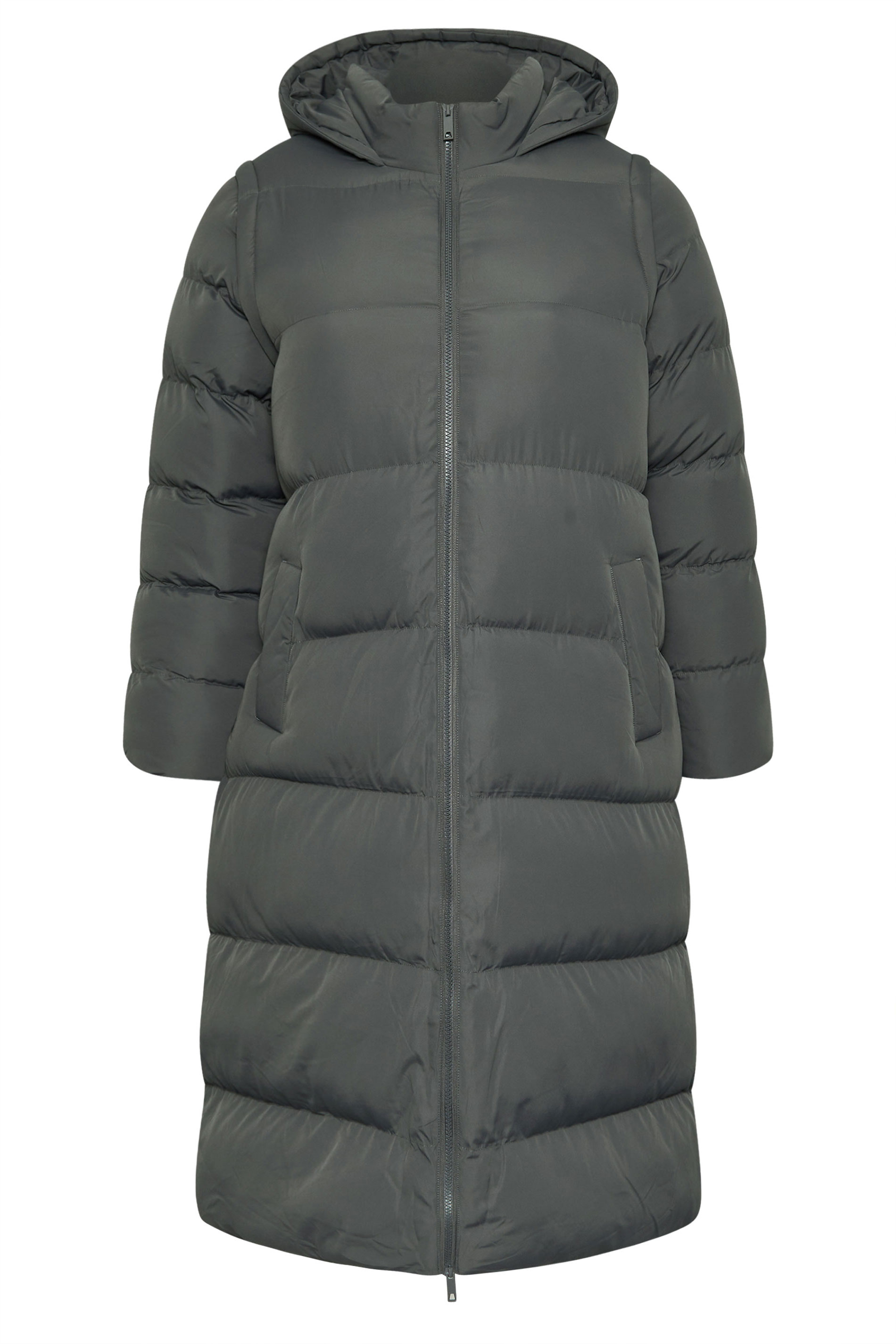 YOURS Plus Size Grey 2 In 1 Padded Longline Puffer Coat & Gilet | Yours Clothing 7