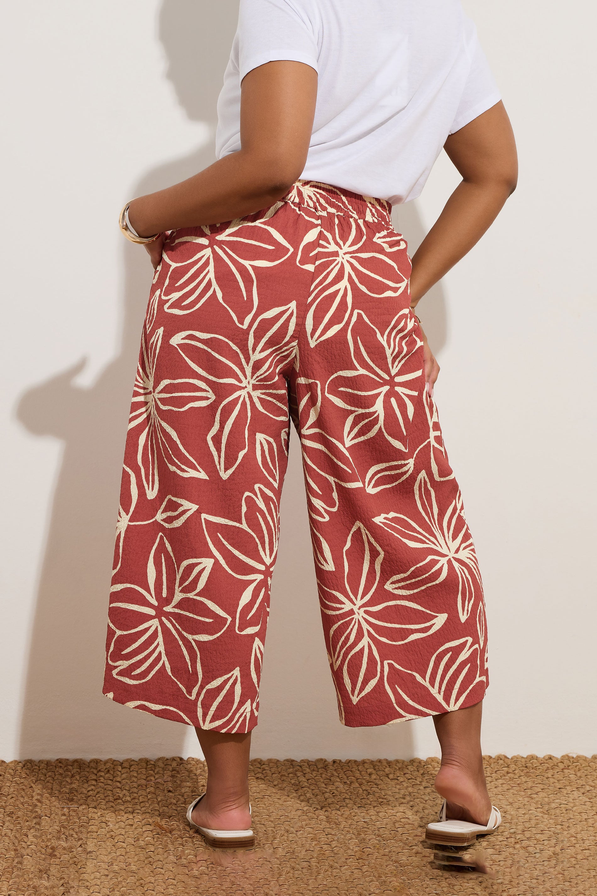 YOURS Plus Size Rust Orange Textured Floral Midaxi Culottes | Yours Clothing 2