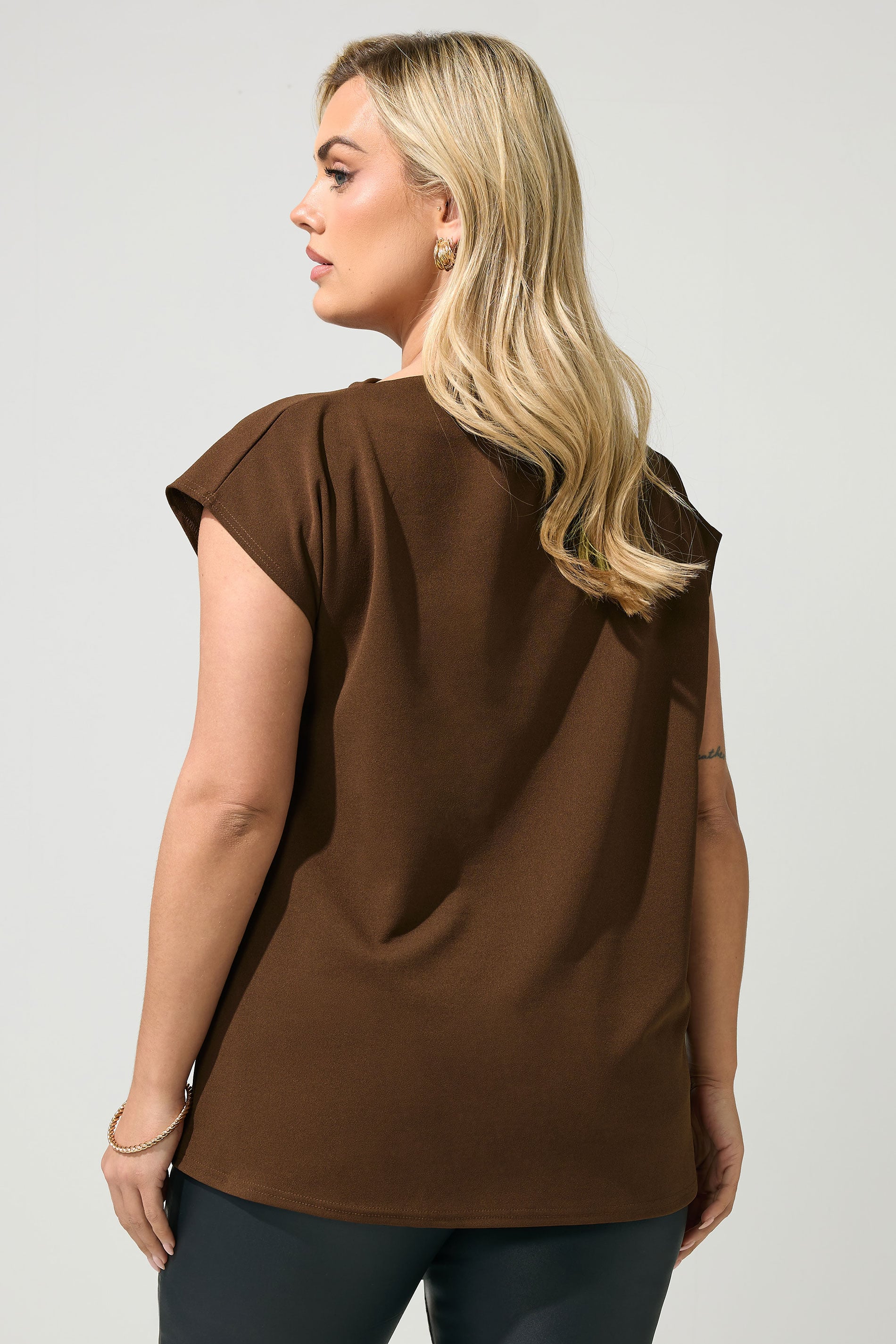 YOURS LONDON Plus Size Chocolate Brown Drape Shoulder Top | Yours Clothing 2