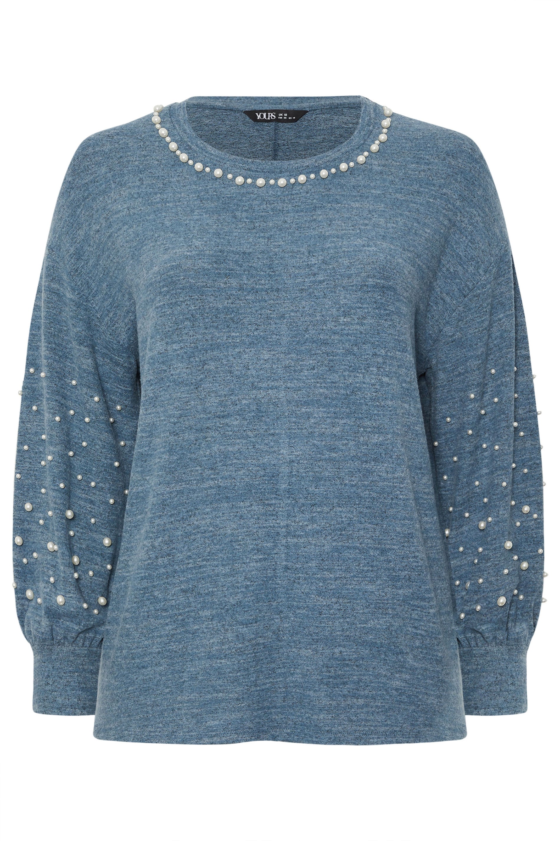 YOURS Plus Size Blue Pearl Embellished Jumper | Yours Clothing 5