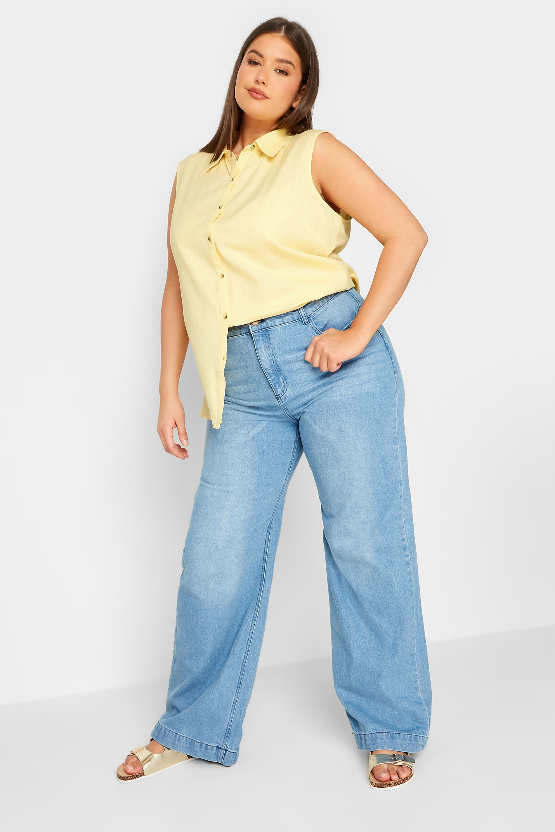 LTS Tall Women's Yellow Sleeveless Linen Shirt | Long Tall Sally  2