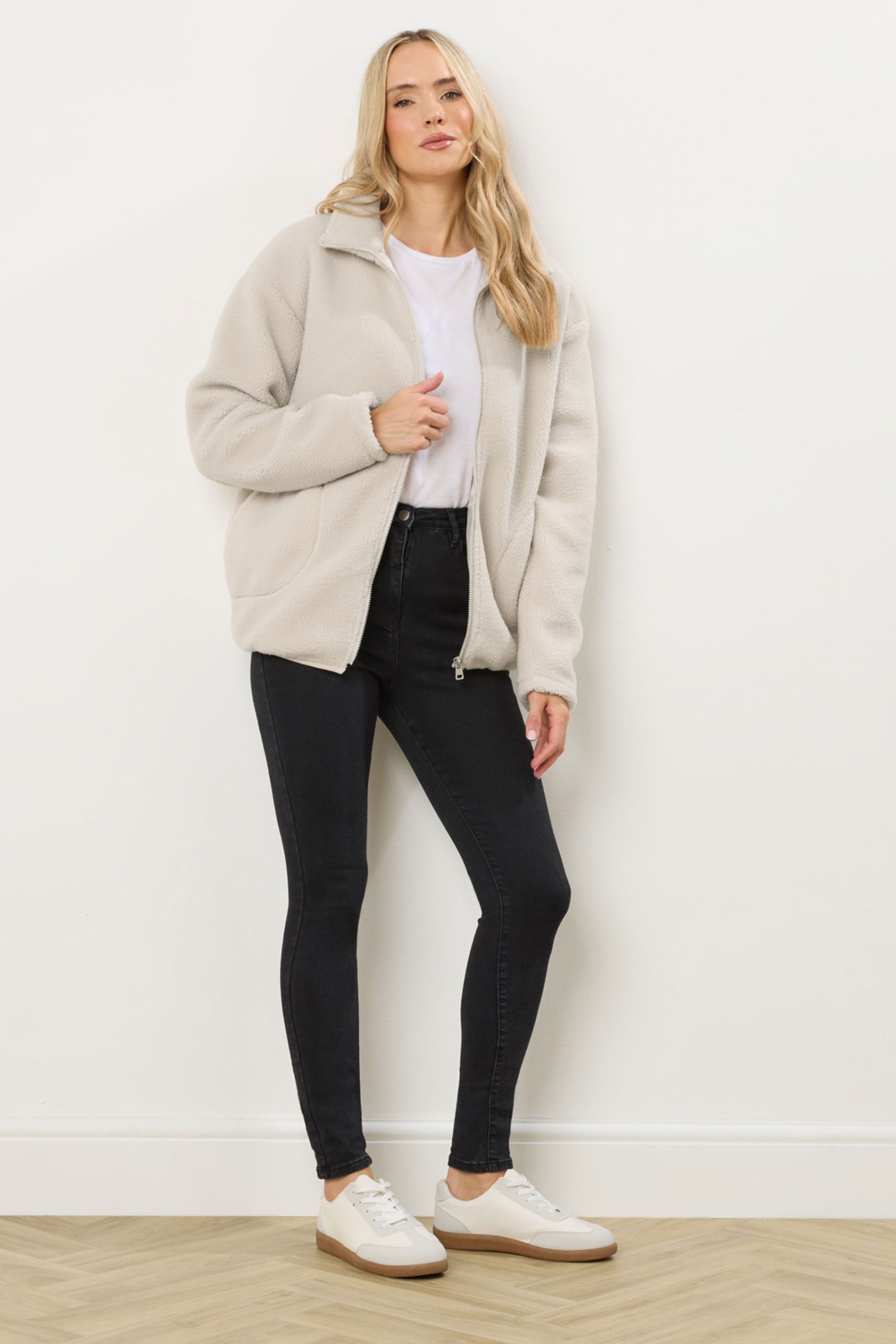 LTS Tall Ivory White Zip Fleece Jacket | Long Tall Sally 2