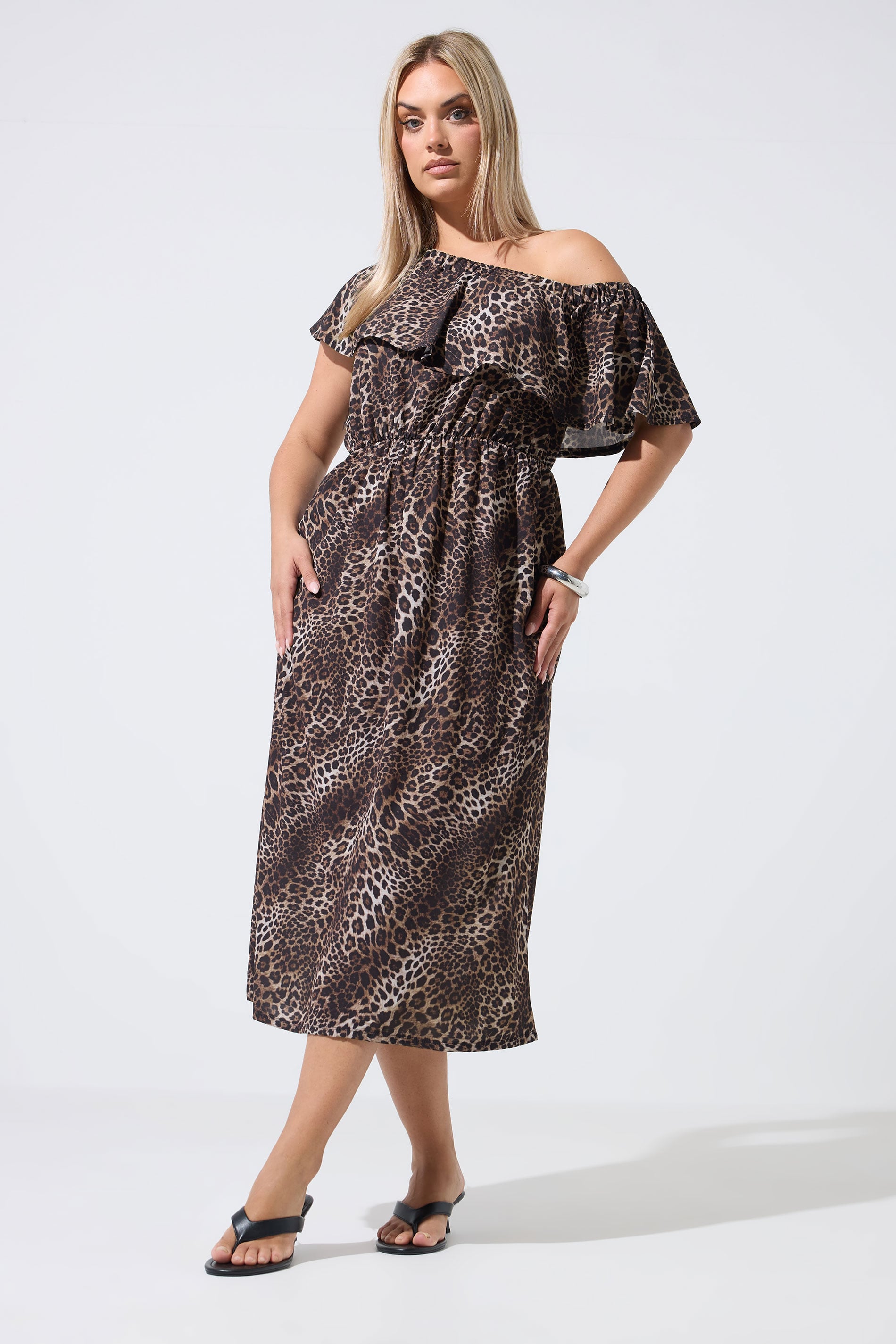LIMITED COLLECTION Plus Size Brown Leopard Frill Dress | Yours Clothing 1