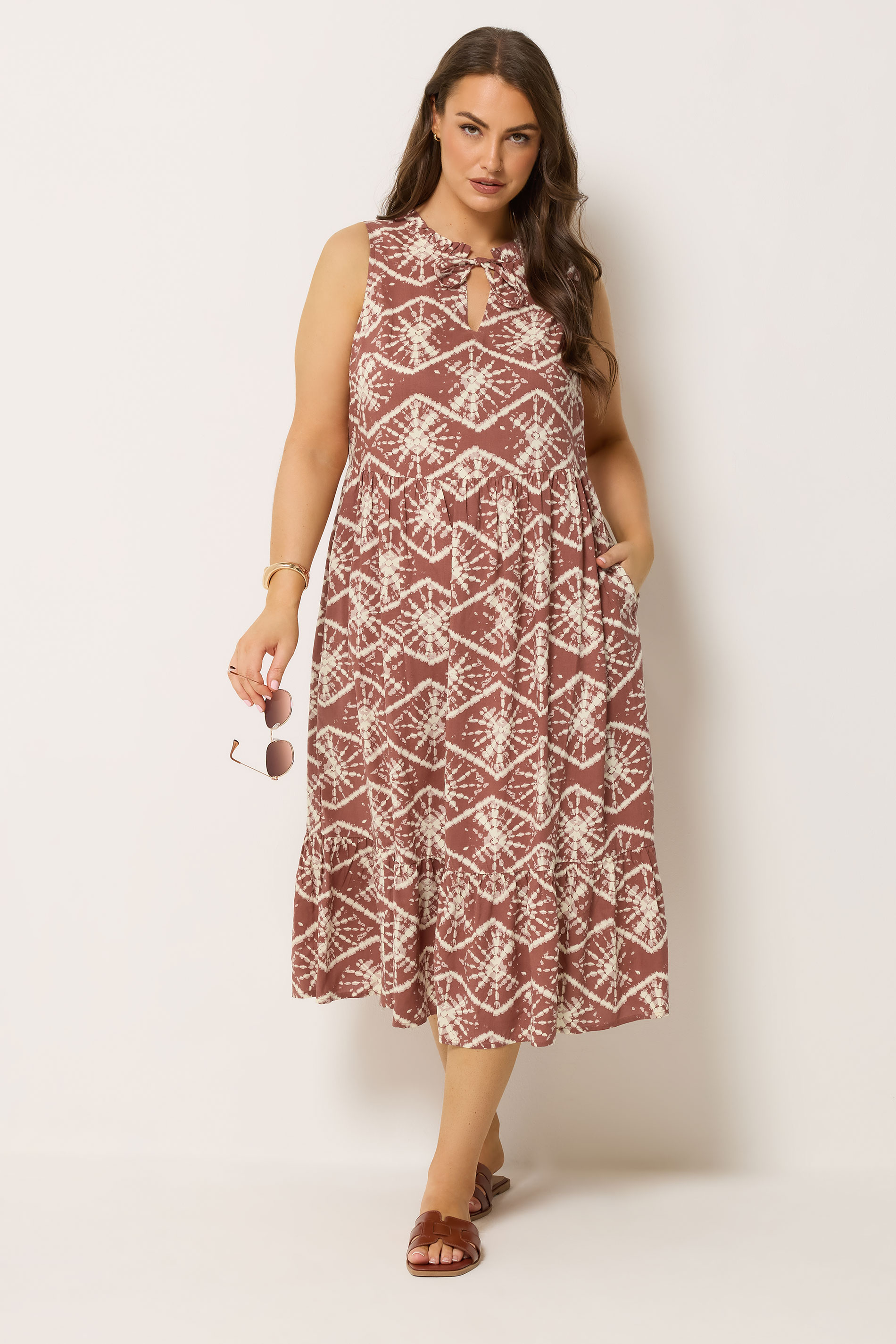 YOURS Plus Size Brown Abstract Tiered Dress | Yours Clothing 1