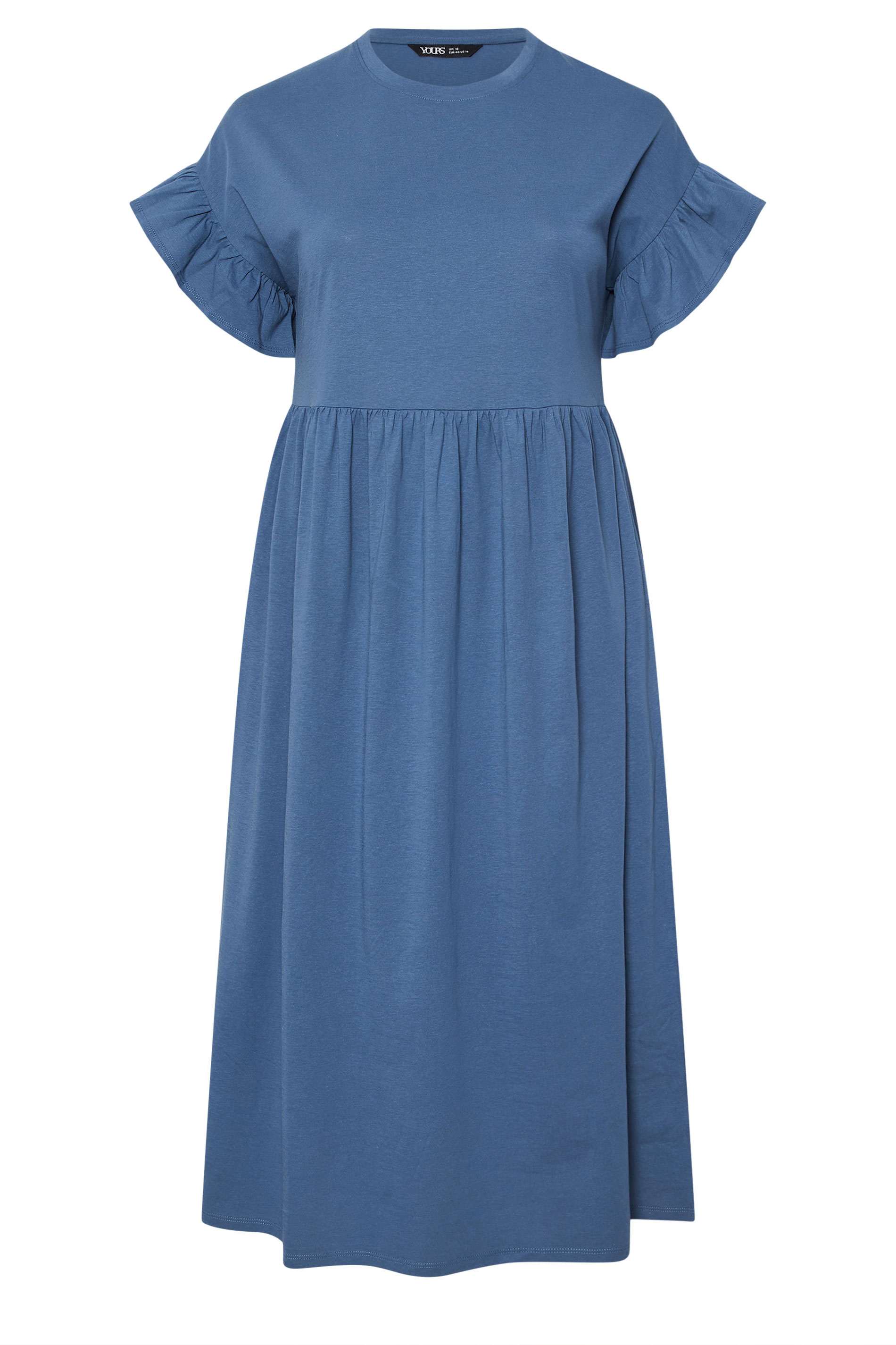 YOURS Plus Size Blue Frill Sleeve Cotton Maxi Dress | Yours Clothing 5