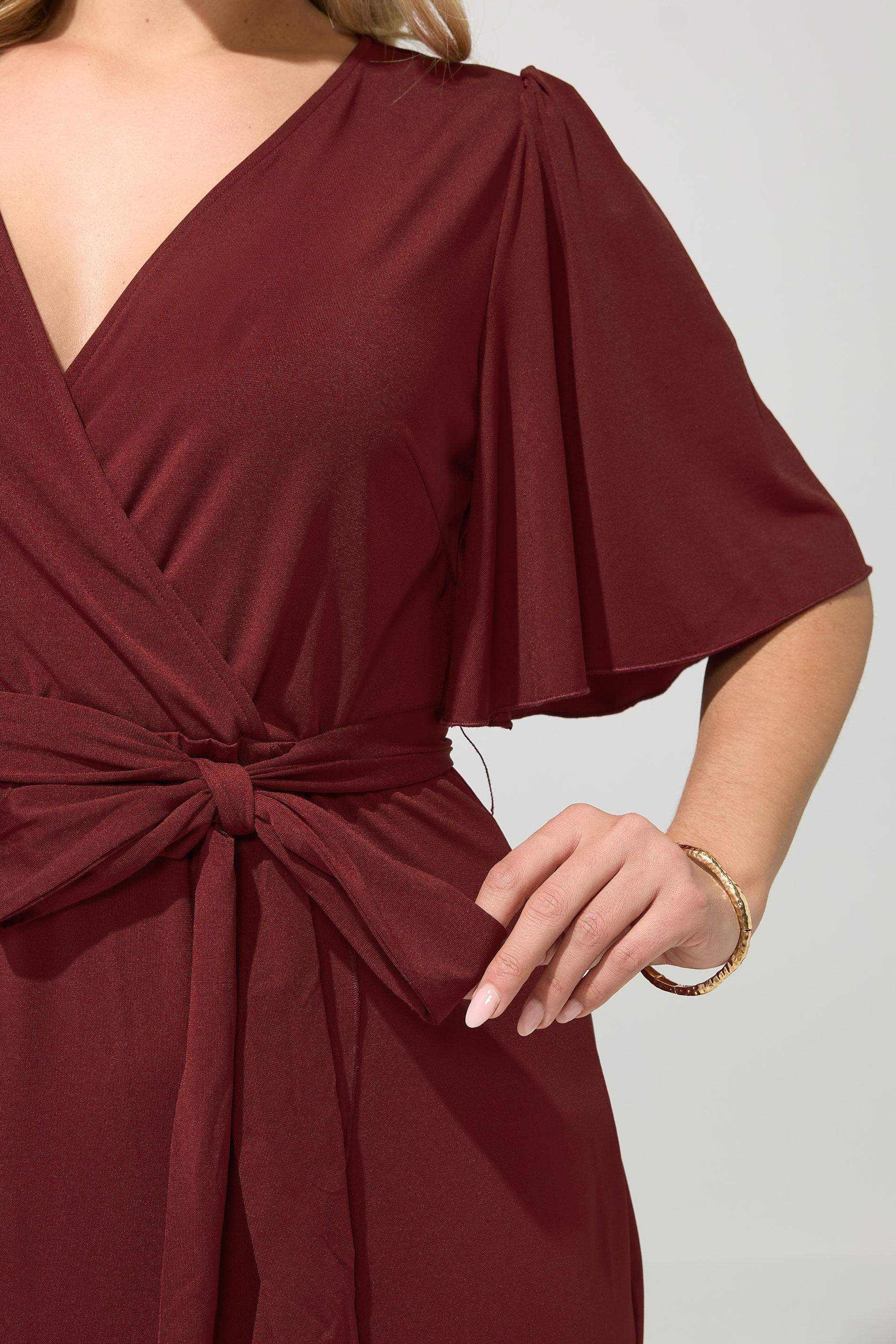 YOURS LONDON Plus Size Burgundy Red Ruffle Hem Wrap Dress | Yours Clothing 4