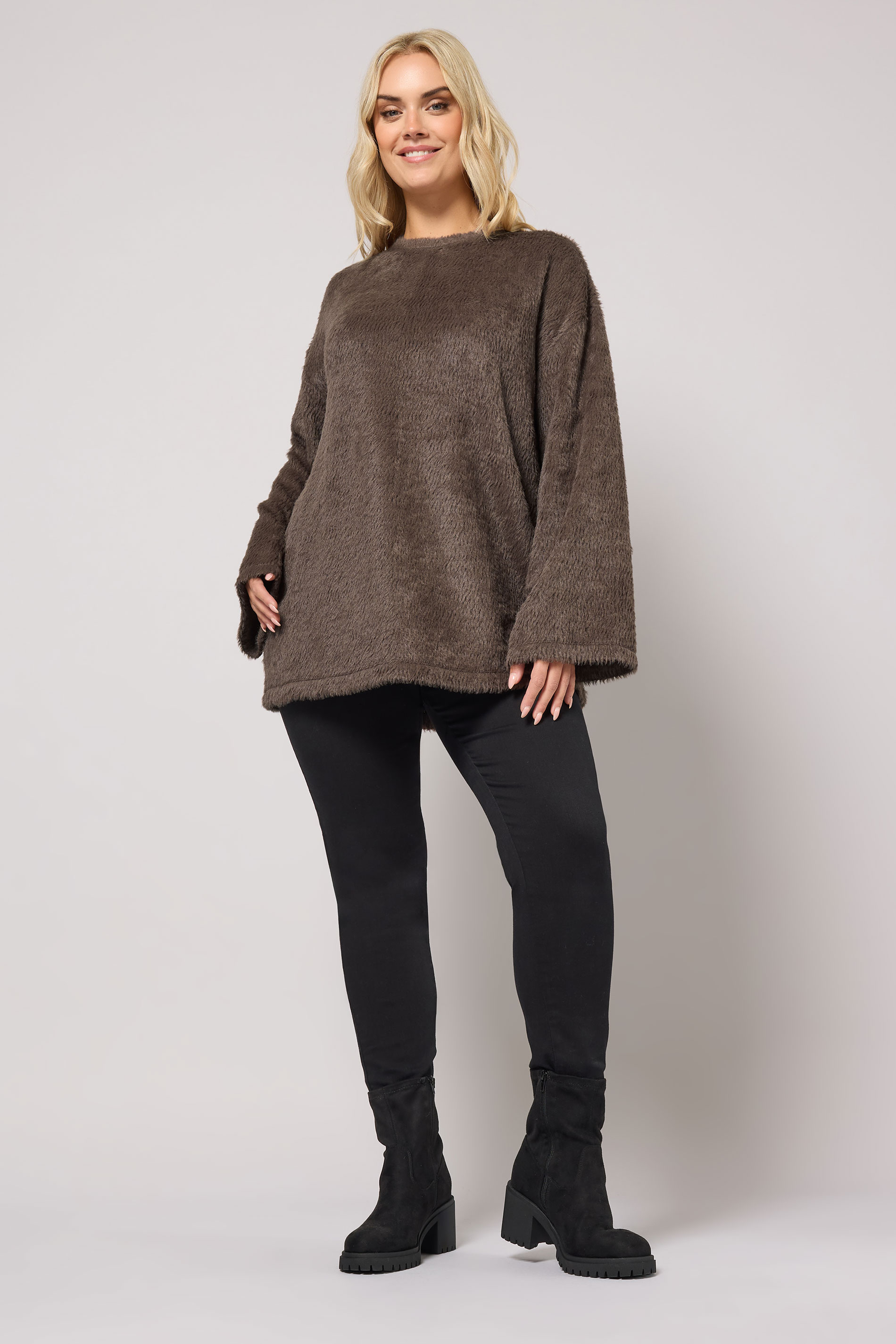 YOURS Plus Size Chocolate Brown Fluffy Knit Jumper | Yours Clothing 2