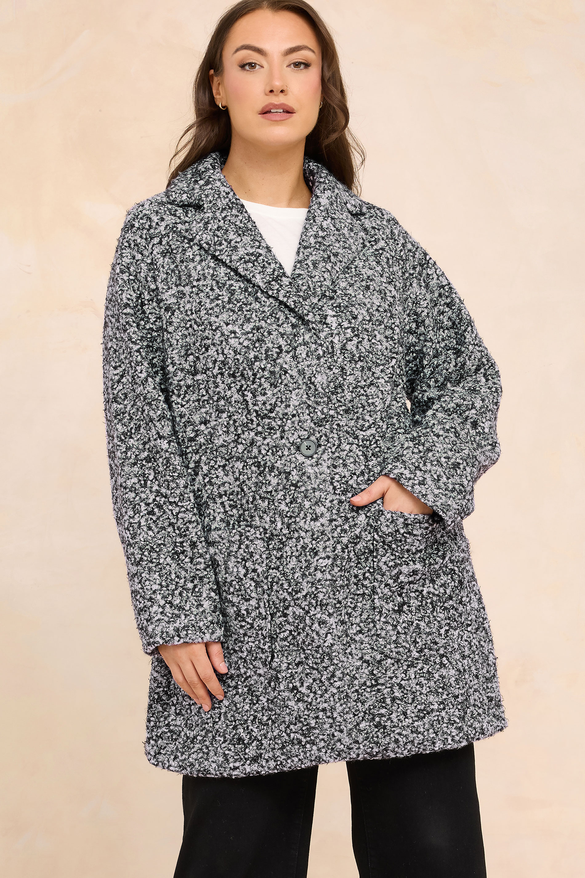 EVANS Plus Size Grey Boucle Formal Coat | Evans 3
