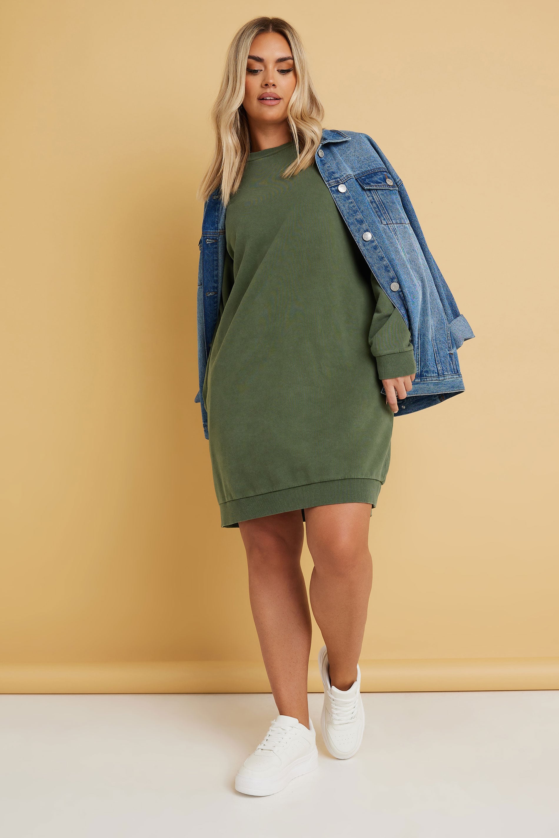 YOURS Plus Size Khaki Green Pocket Sweatshirt Dress | Yours Clothing 3