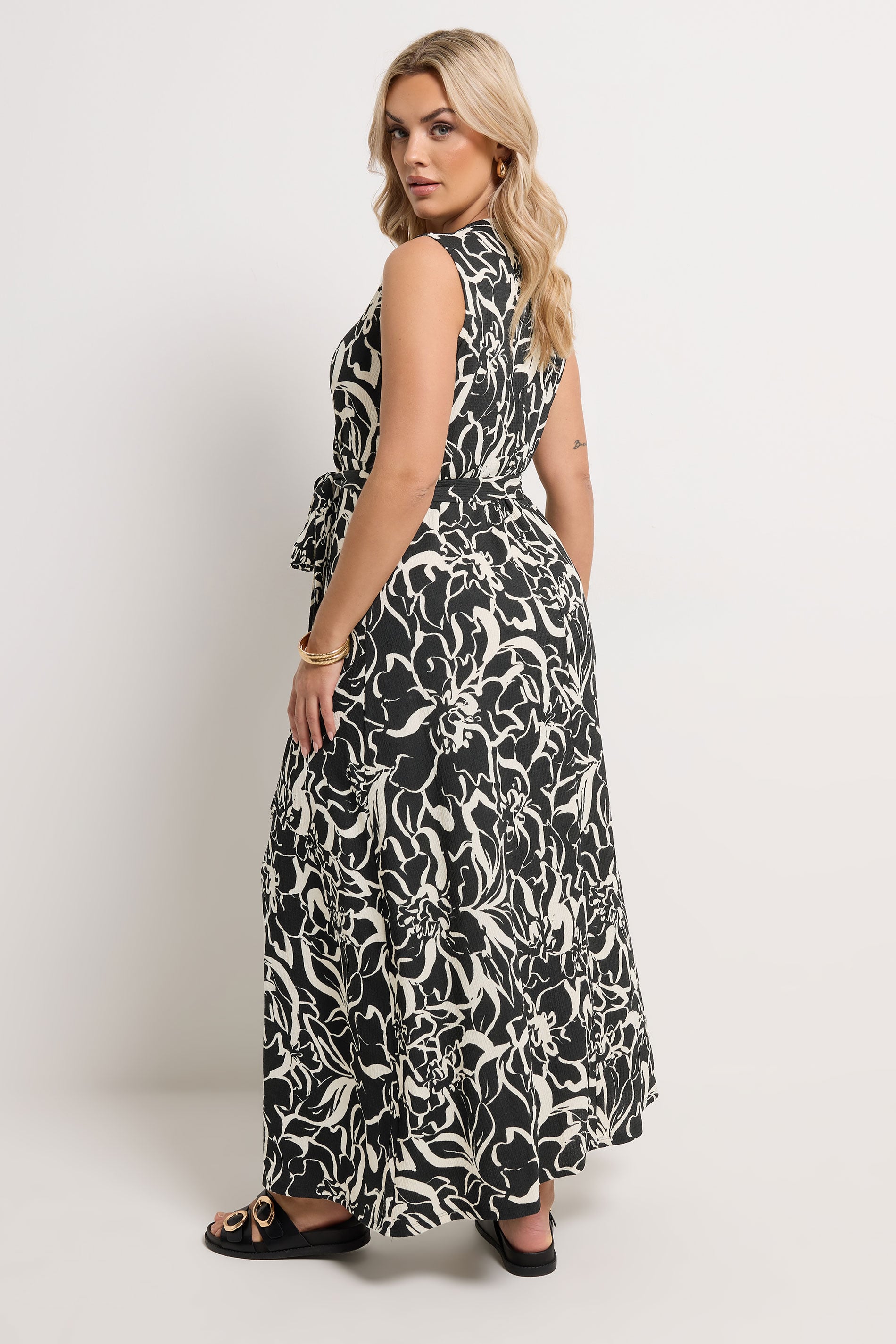 YOURS Plus Size Black Abstract Floral Wrap Dress | Yours Clothing 2