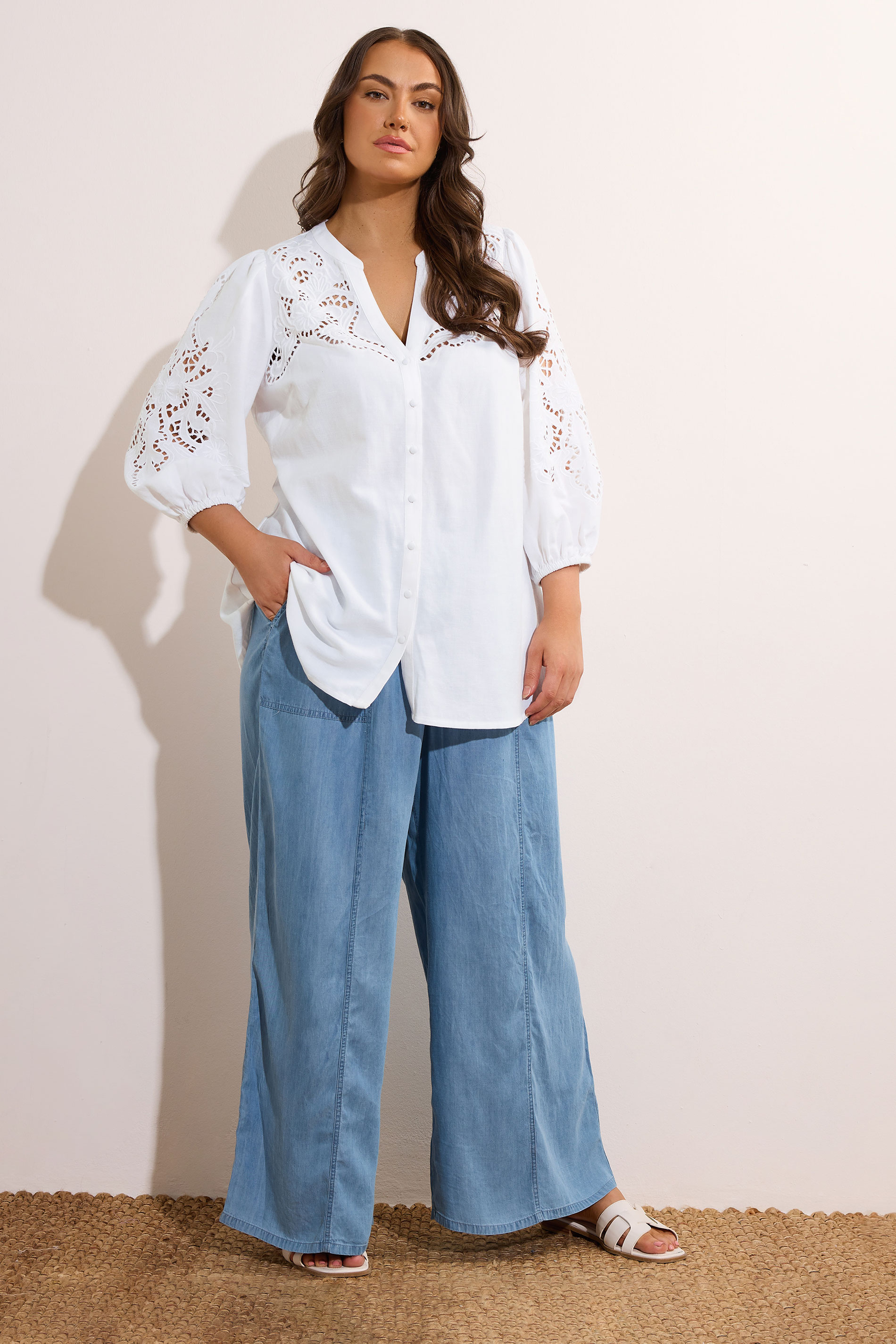 EVANS Plus Size White Cutwork Linen Blouse | Evans 4