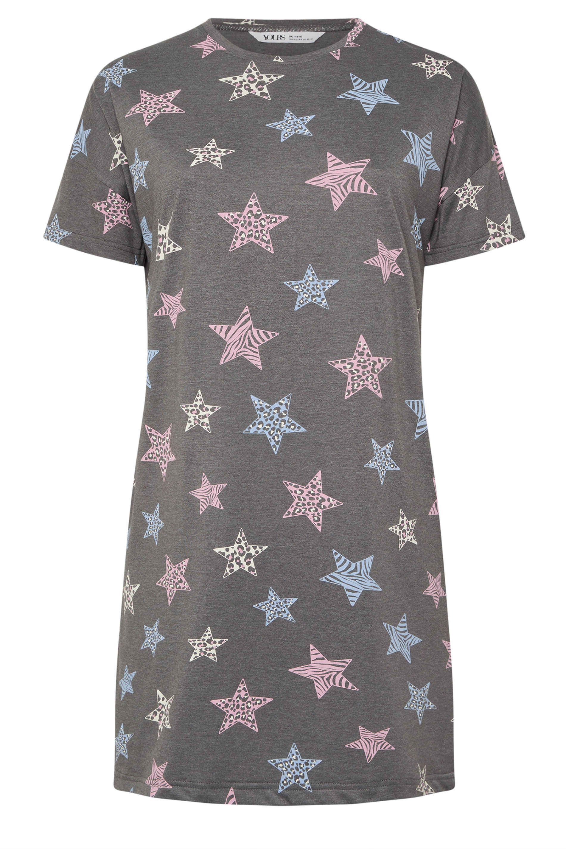 YOURS Plus Size Grey Animal Star Print Sleep Tee Nightdress | Yours Clothing 5