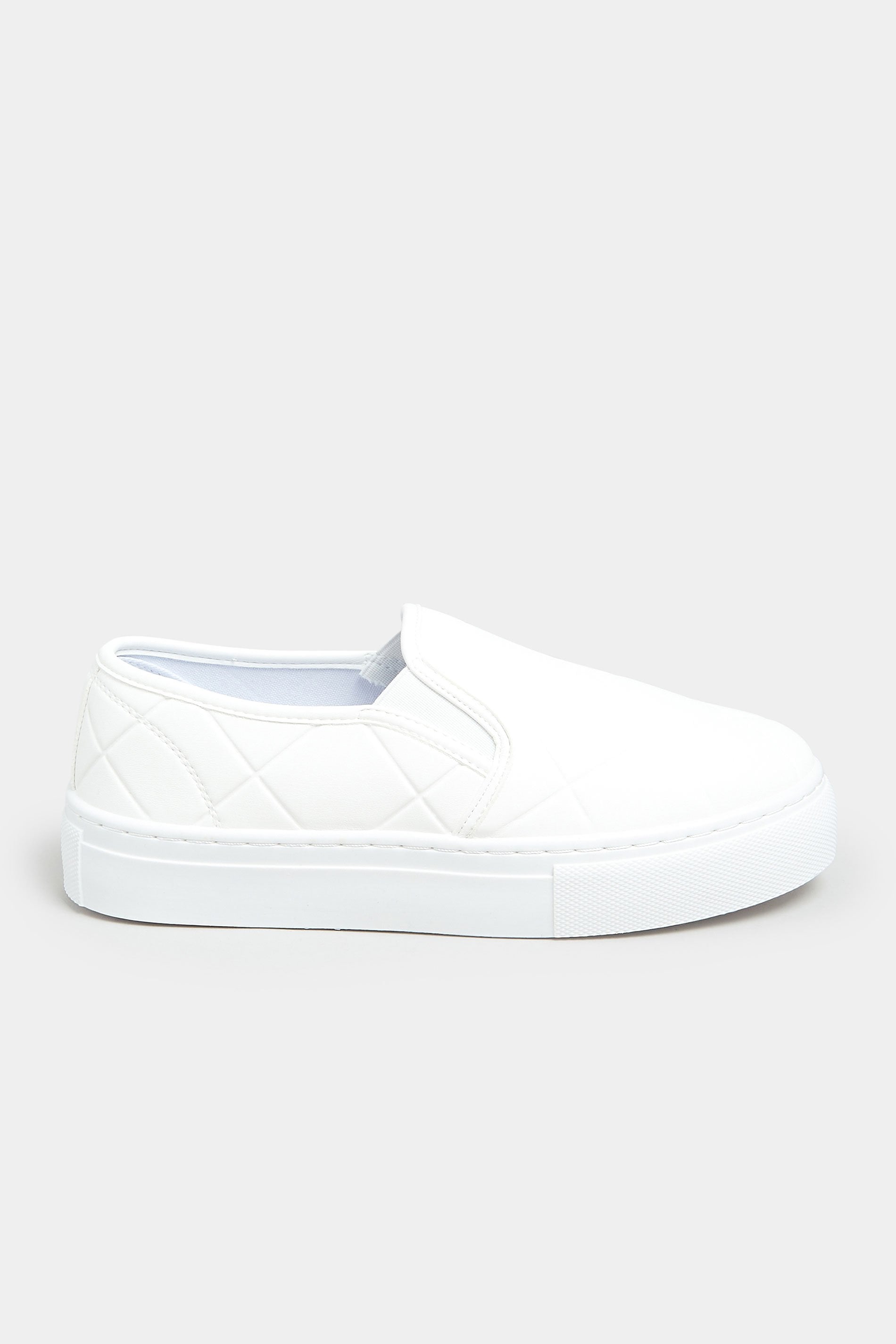 White Quilted Slip-On Trainers In Extra Wide Fit 2