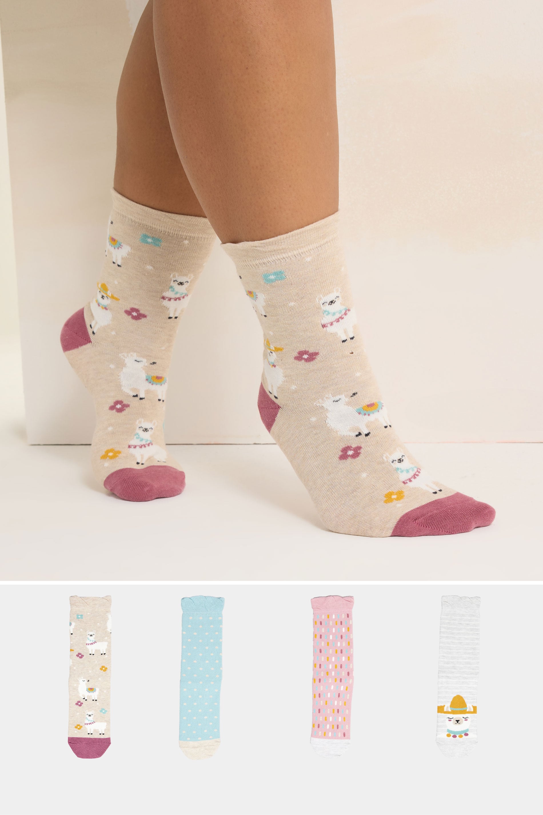 YOURSET 4 PACK Plus Size Grey Llama Ankle Socks | Yours 3