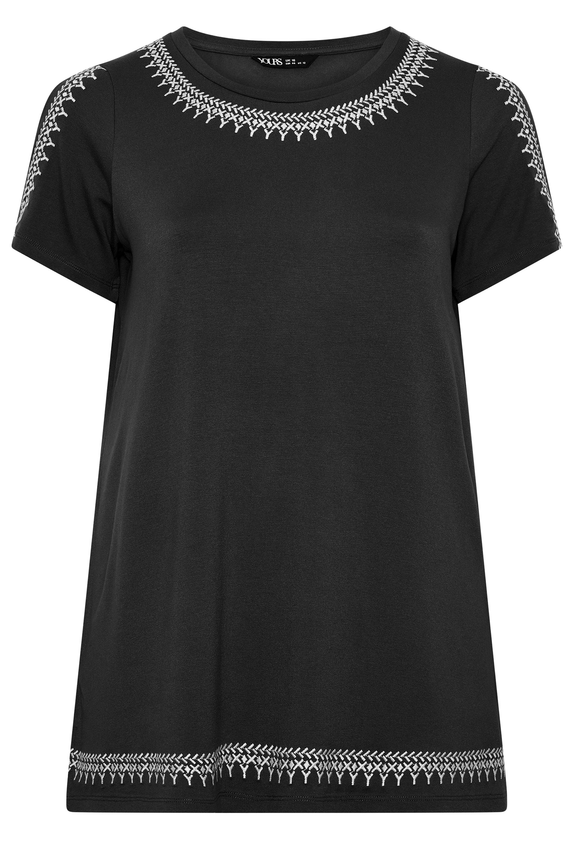 YOURS Plus Size Black Embroidered T-Shirt | Yours Clothing 5