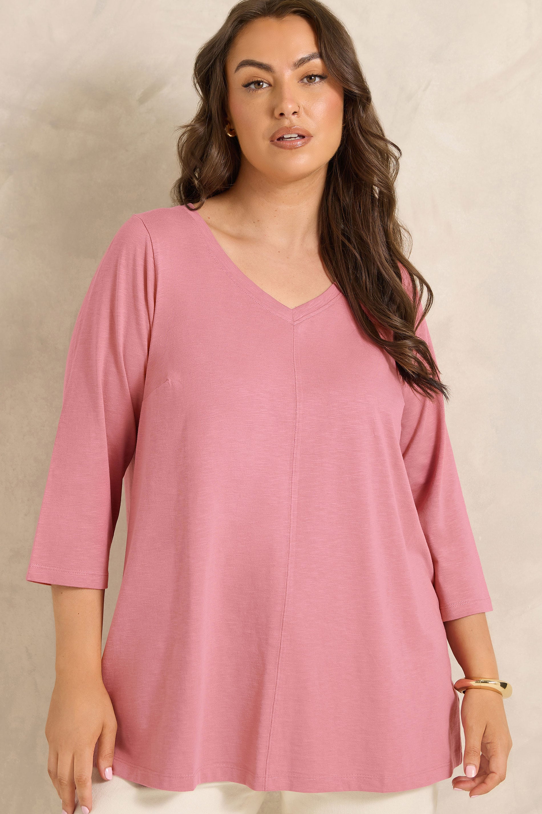 Evans Women's Pink Plus Vneck Cotton Top Size 22-24