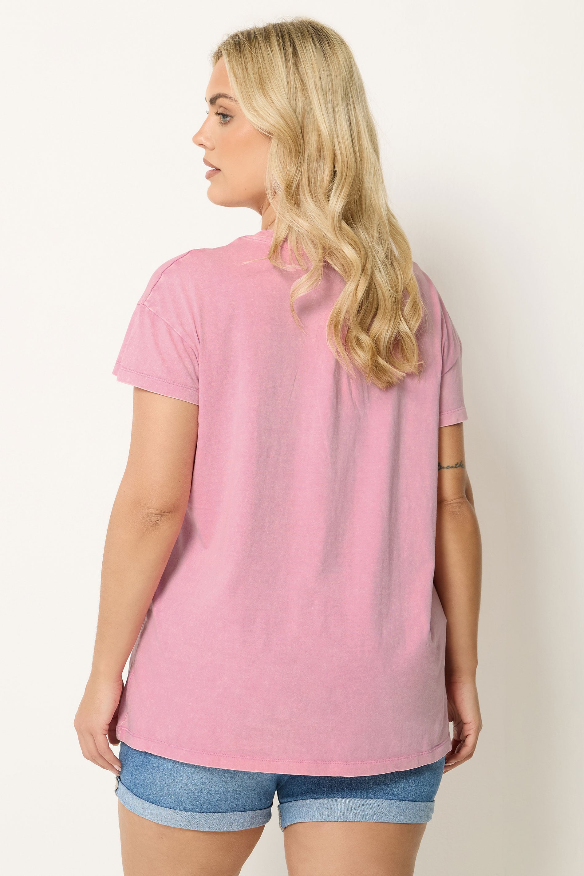 YOURS Plus Size Pink Acid Wash 'Raspberry Summer' T-Shirt | Yours Clothing 2