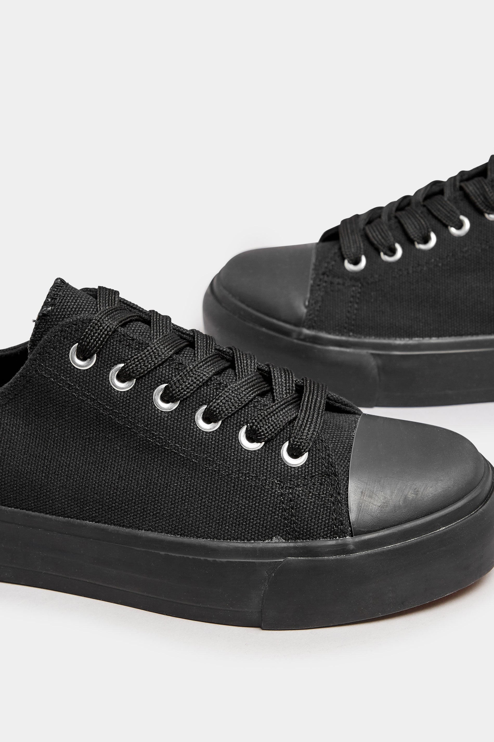 Black Canvas Trainers In Wide E Fit & Extra Wide EEE Fit | Yours Clothing 6