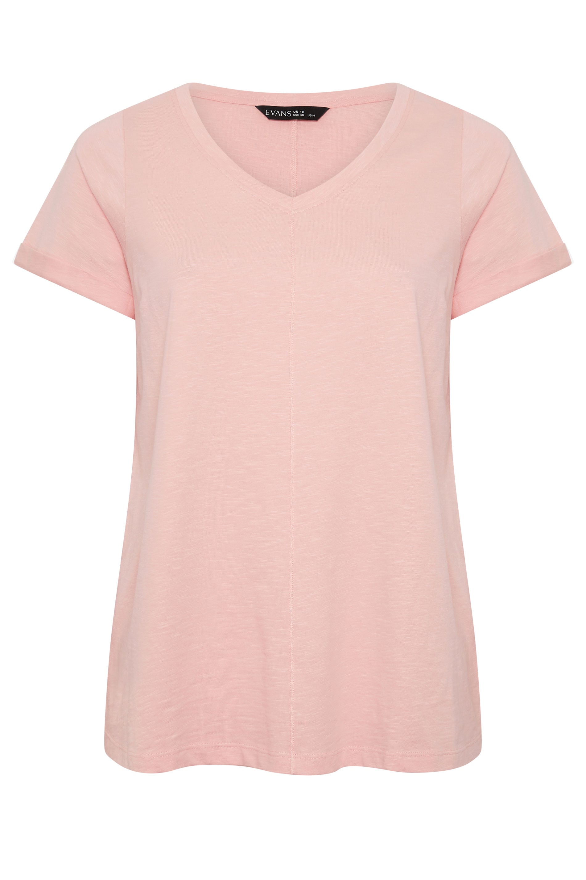 EVANS Plus Size Blush Pink V-Neck Cotton T-Shirt | Evans 5