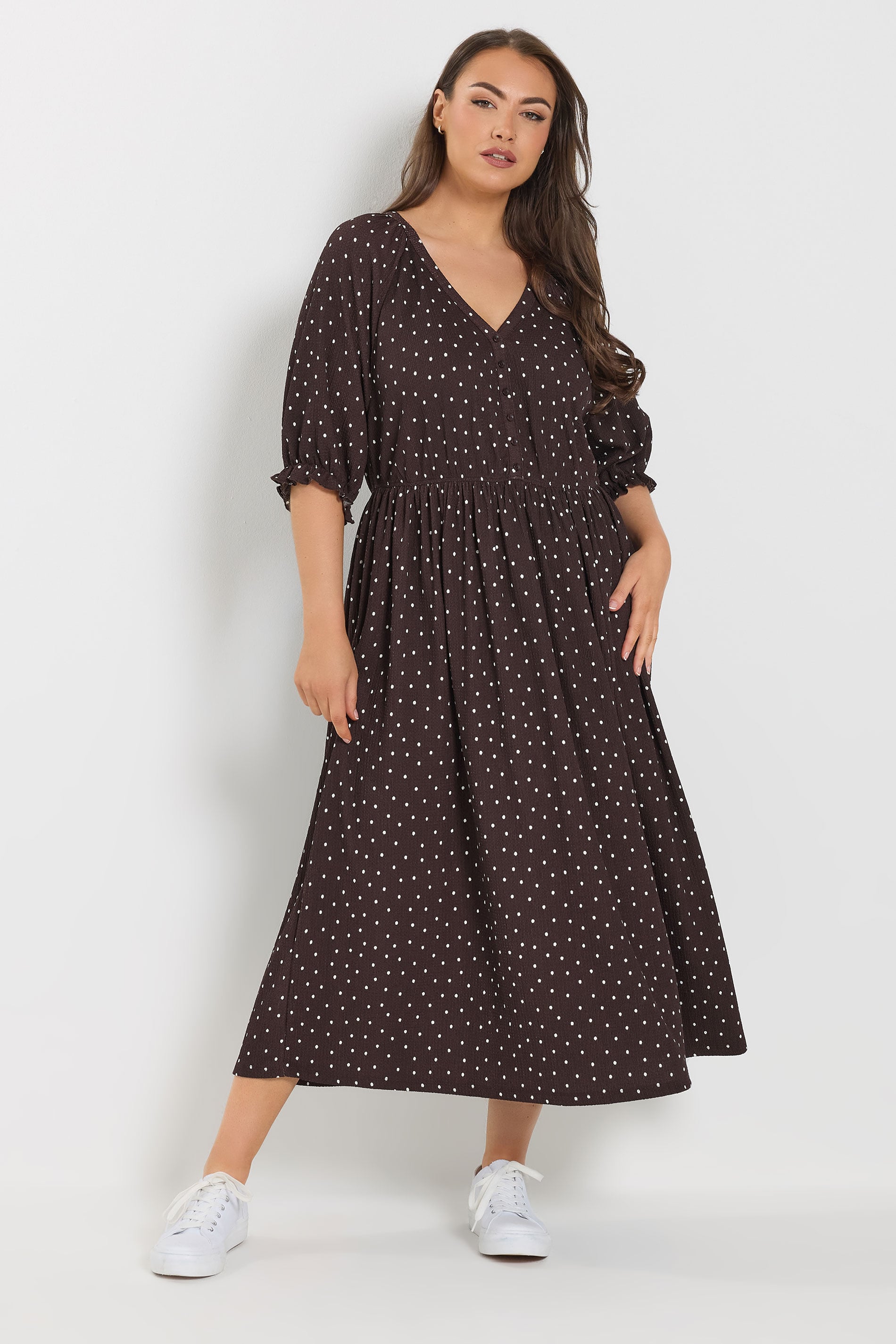 YOURS Plus Size Chocolate Brown Polka Dot Dress | Yours Clothing 3