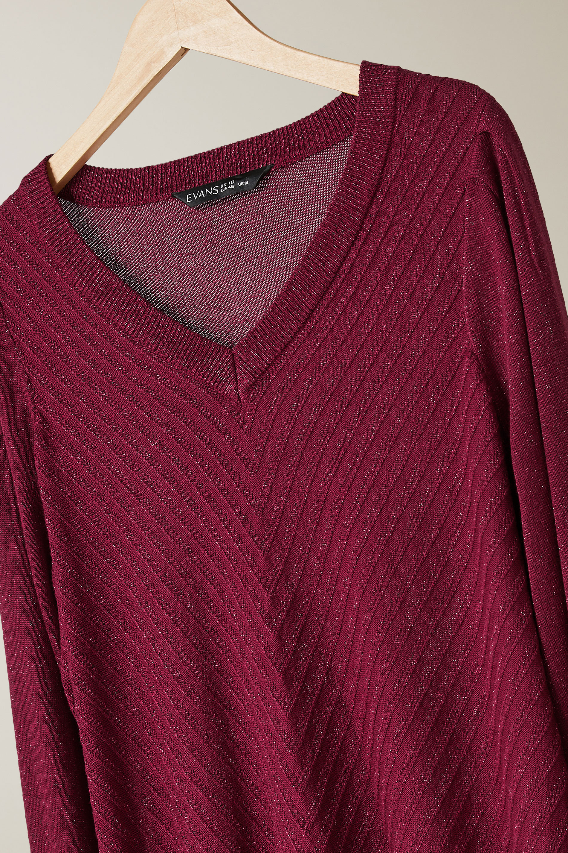 EVANS Plus Size Burgundy Red Metallic Knitted Jumper | Evans 7