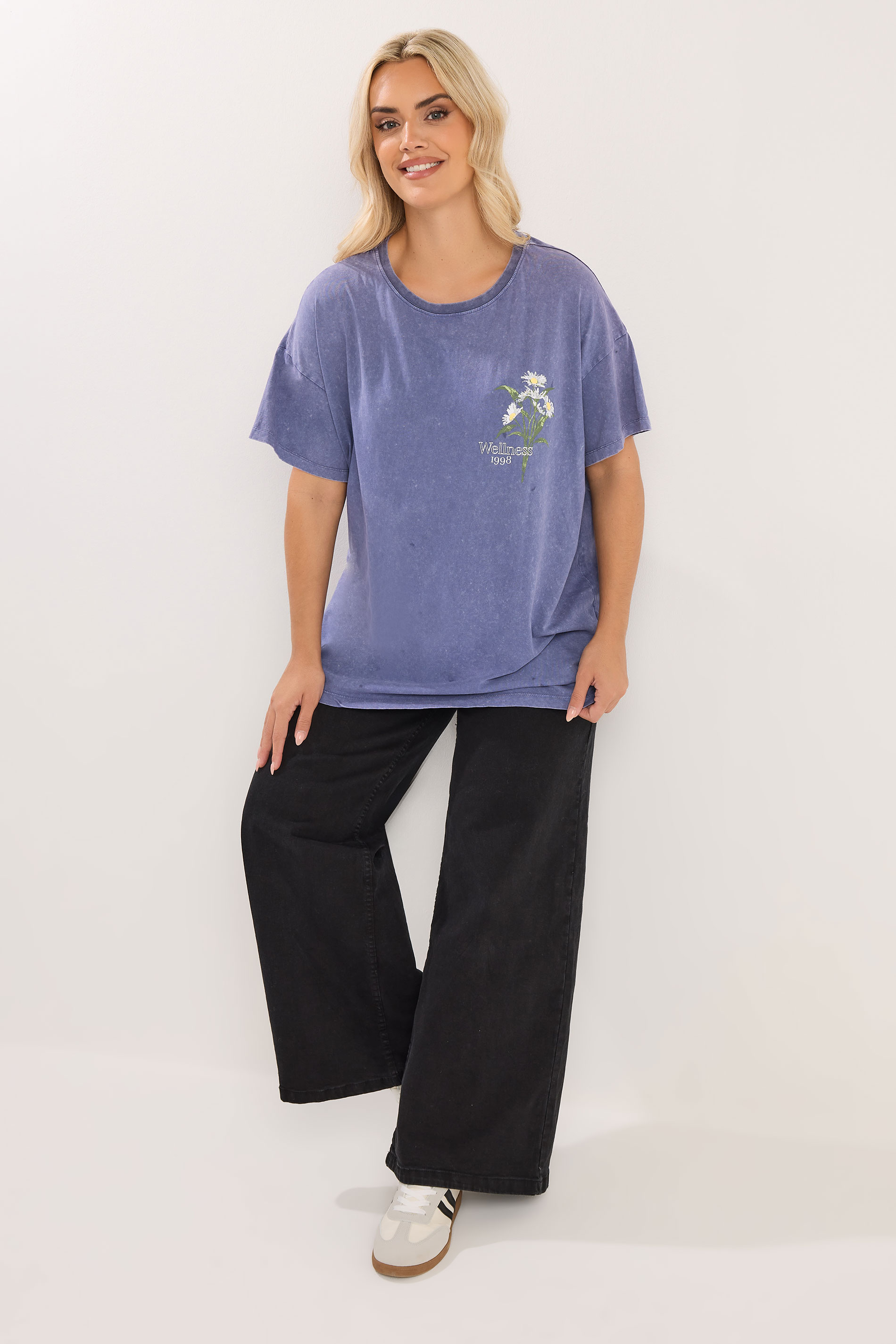 YOURS Plus Size Blue 'Wellness' Daisy Back Print T-Shirt | Yours Clothing 2