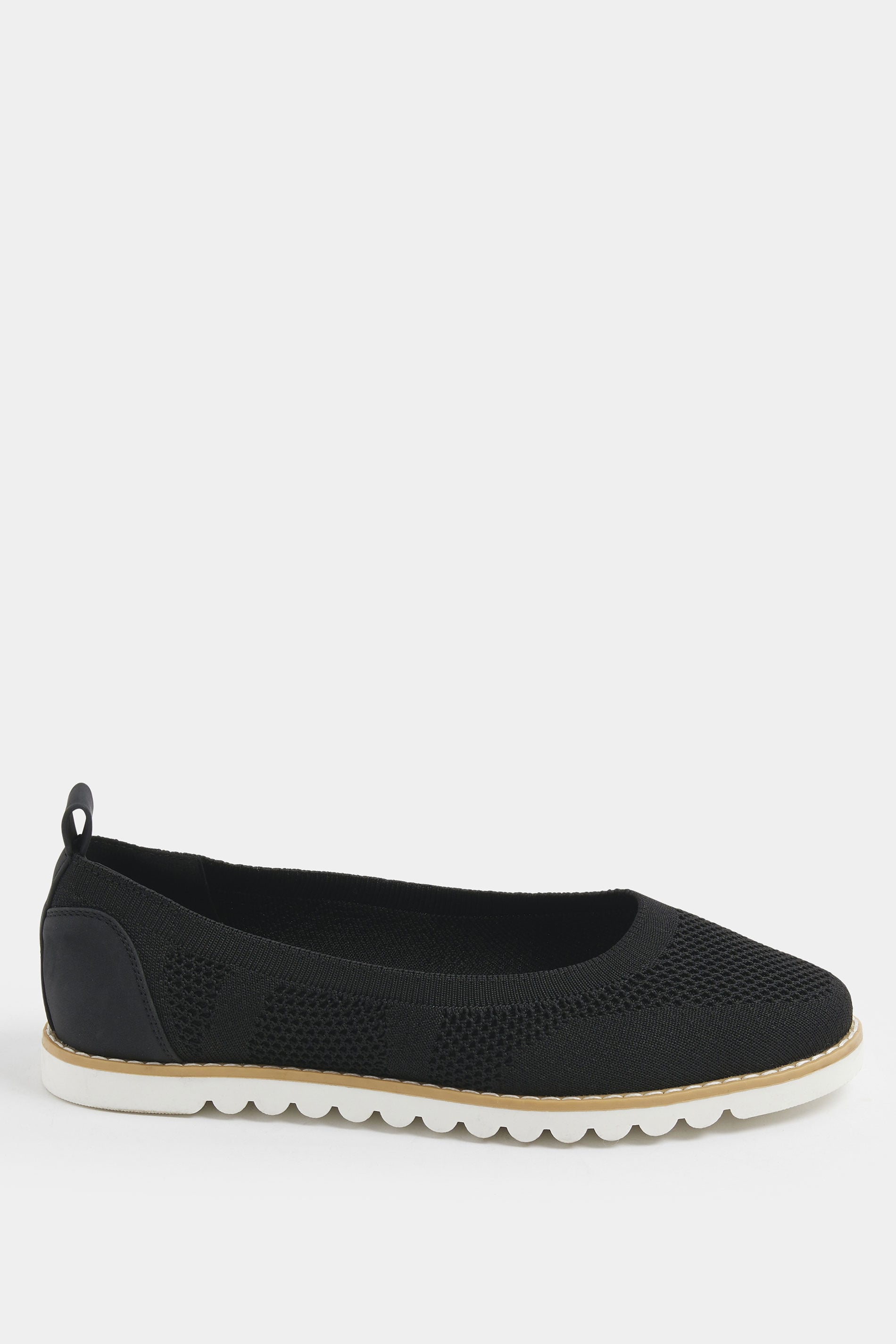 Black Knitted Slip On Ballet Flats In Extra Wide EEE Fit | Yours Clothing 2