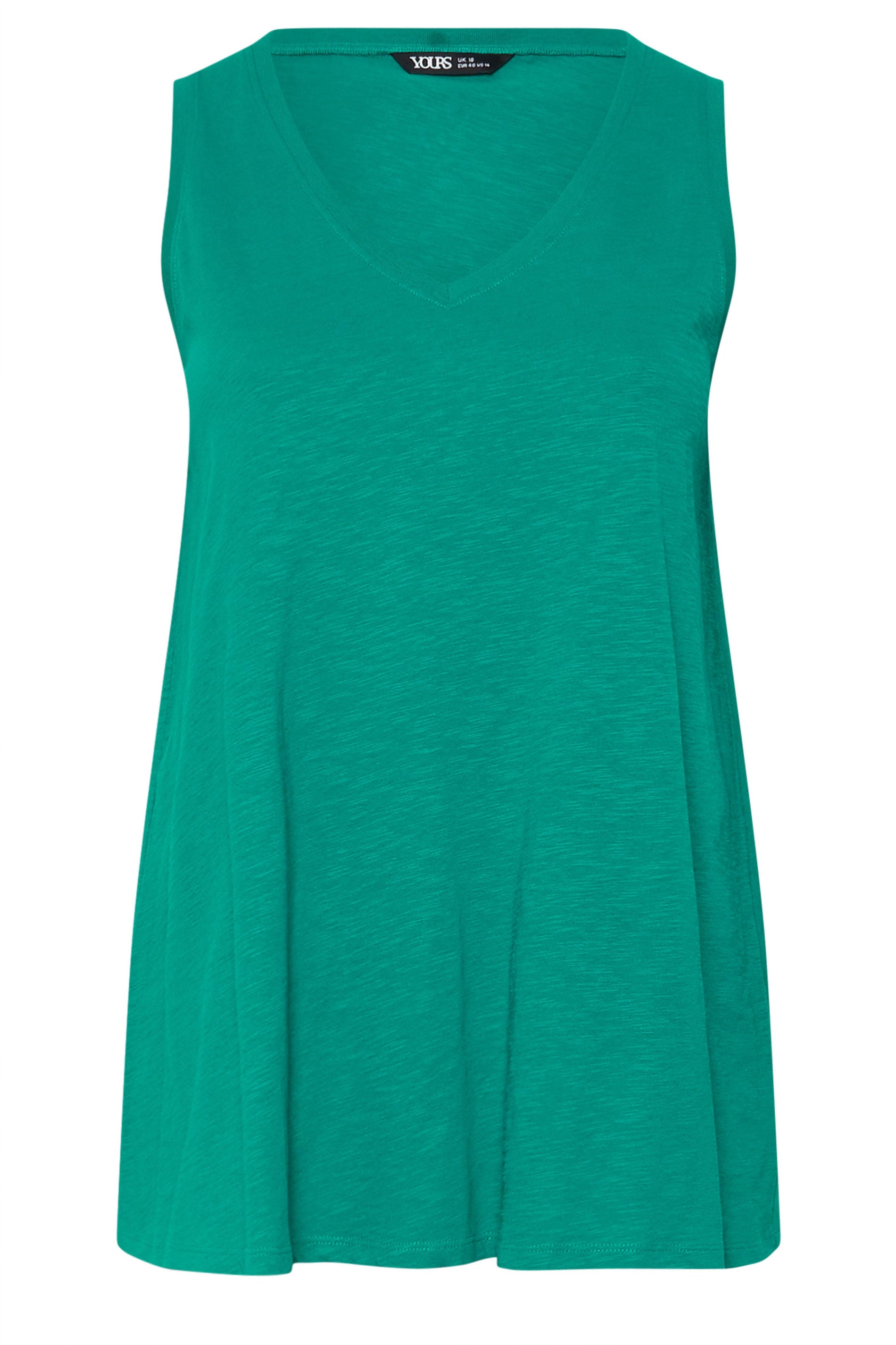 YOURS Plus Size Green Cotton V-Neck Vest Top | Yours Clothing 5