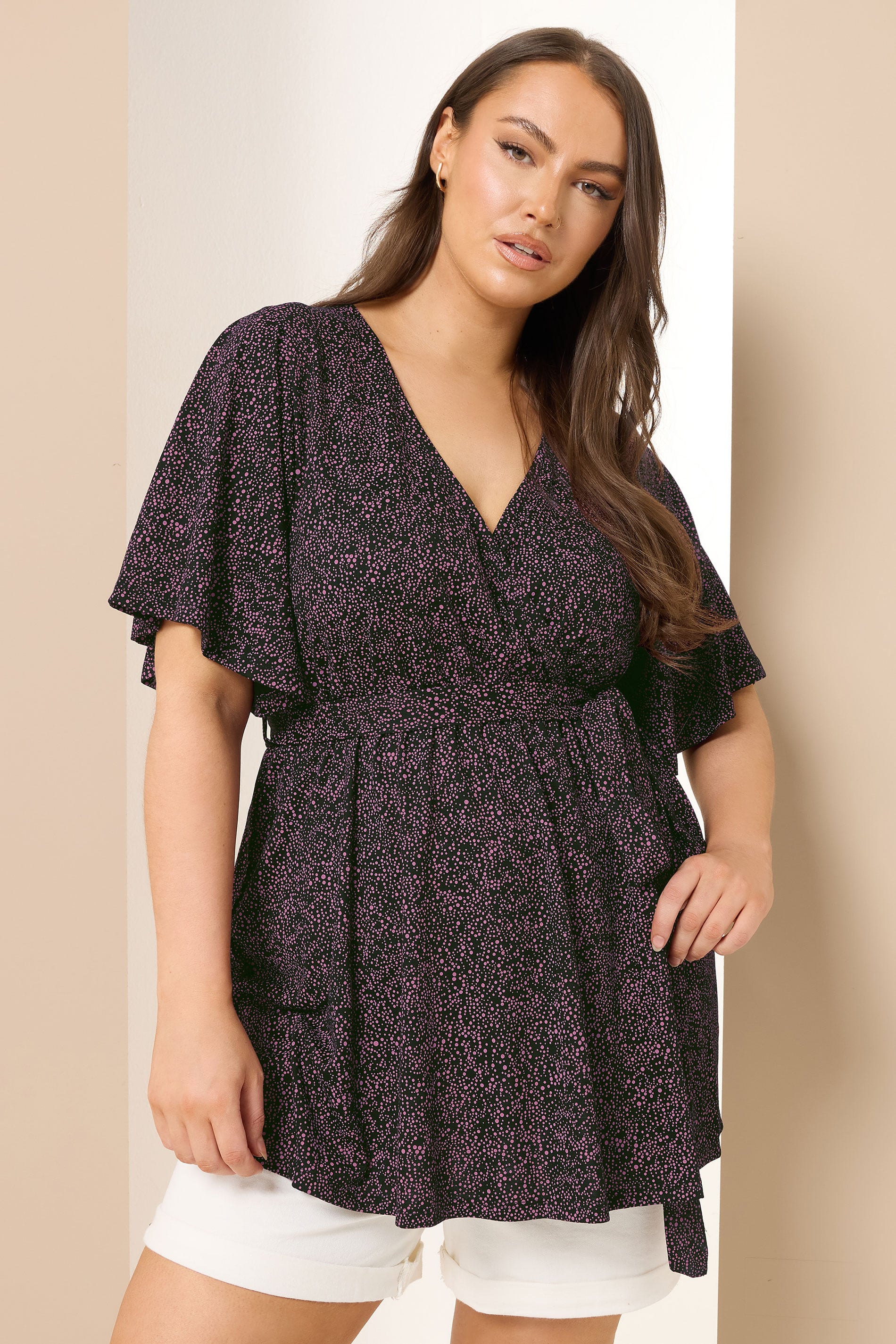 YOURS Plus Size Black Dot Print Wrap Top | Yours Clothing 3