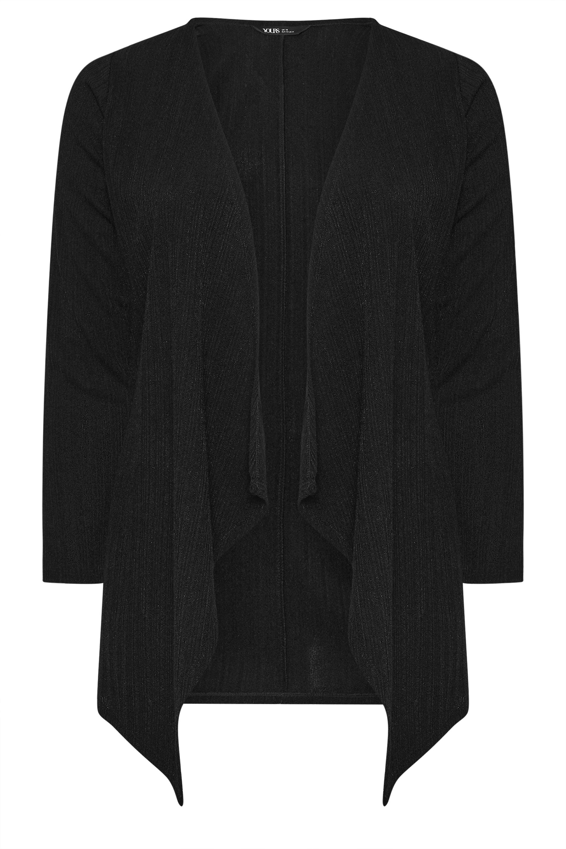 YOURS Plus Size Black Ribbed Waterfall Cardigan | Yours Clothing 5