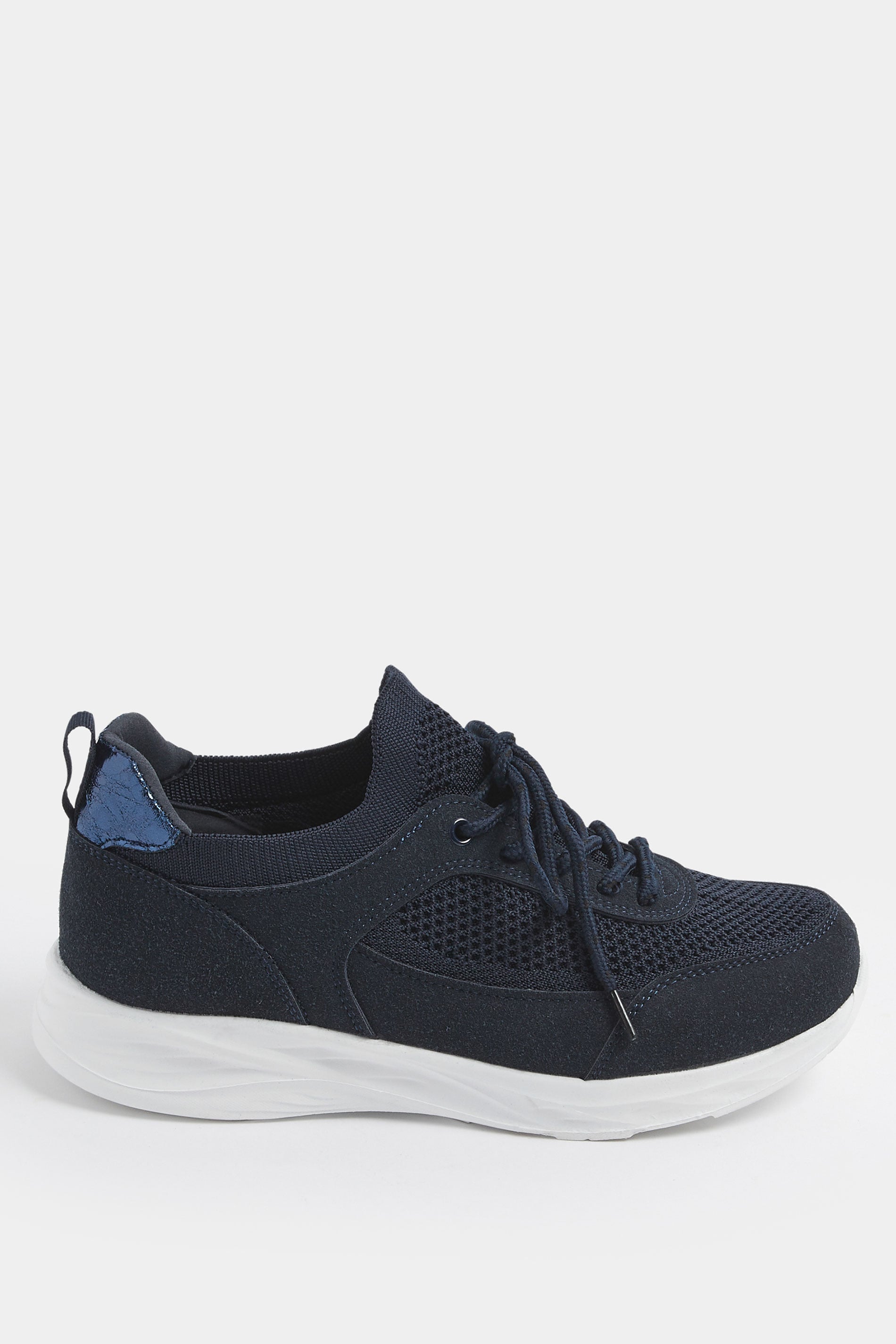 Navy Blue Knitted Trainers In Extra Wide EEE Fit | Yours Clothing 2