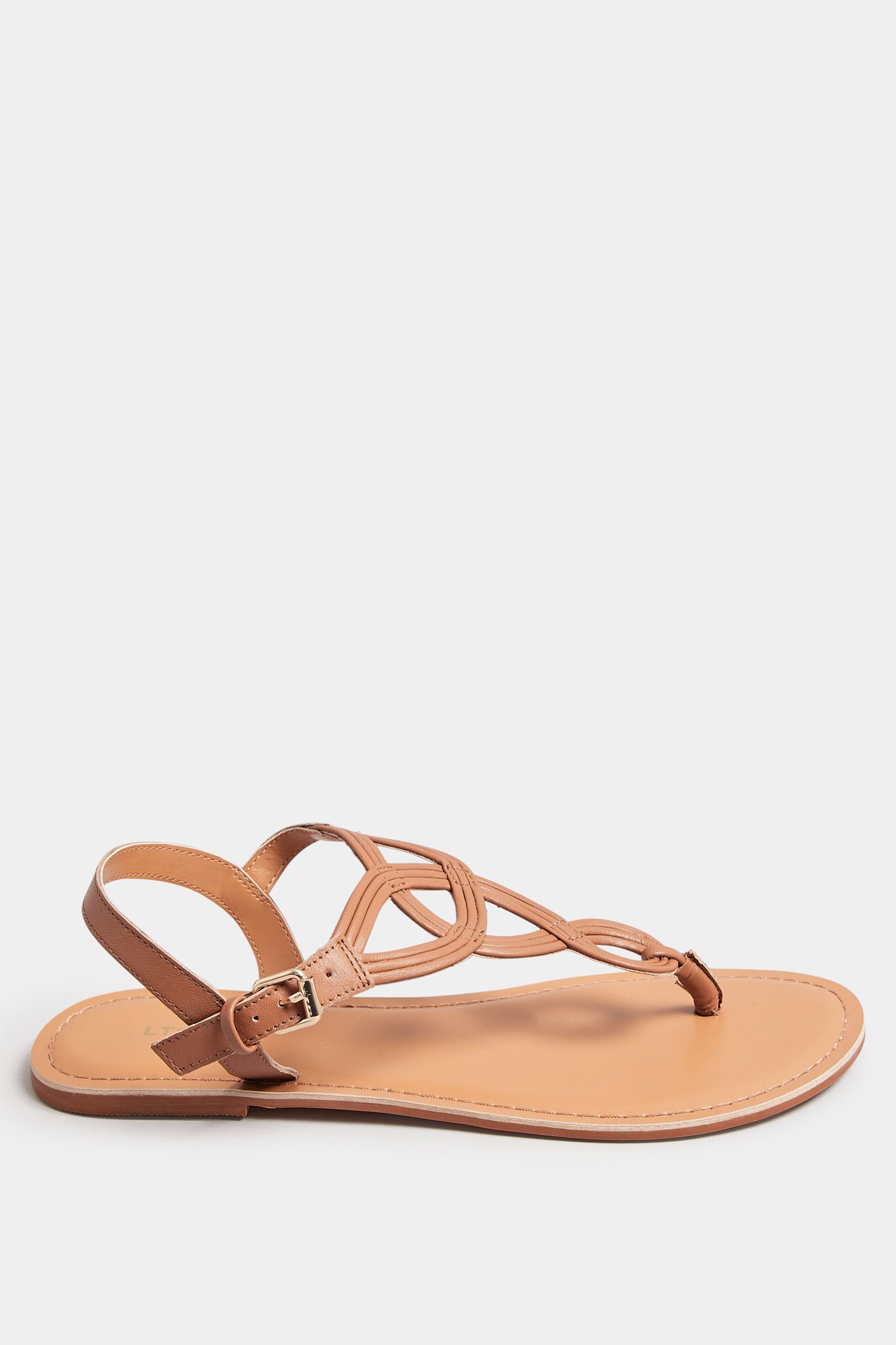 LTS Tan Brown Leather Swirl Toe Post Flat Sandals In Standard Fit | Long Tall Sally 3