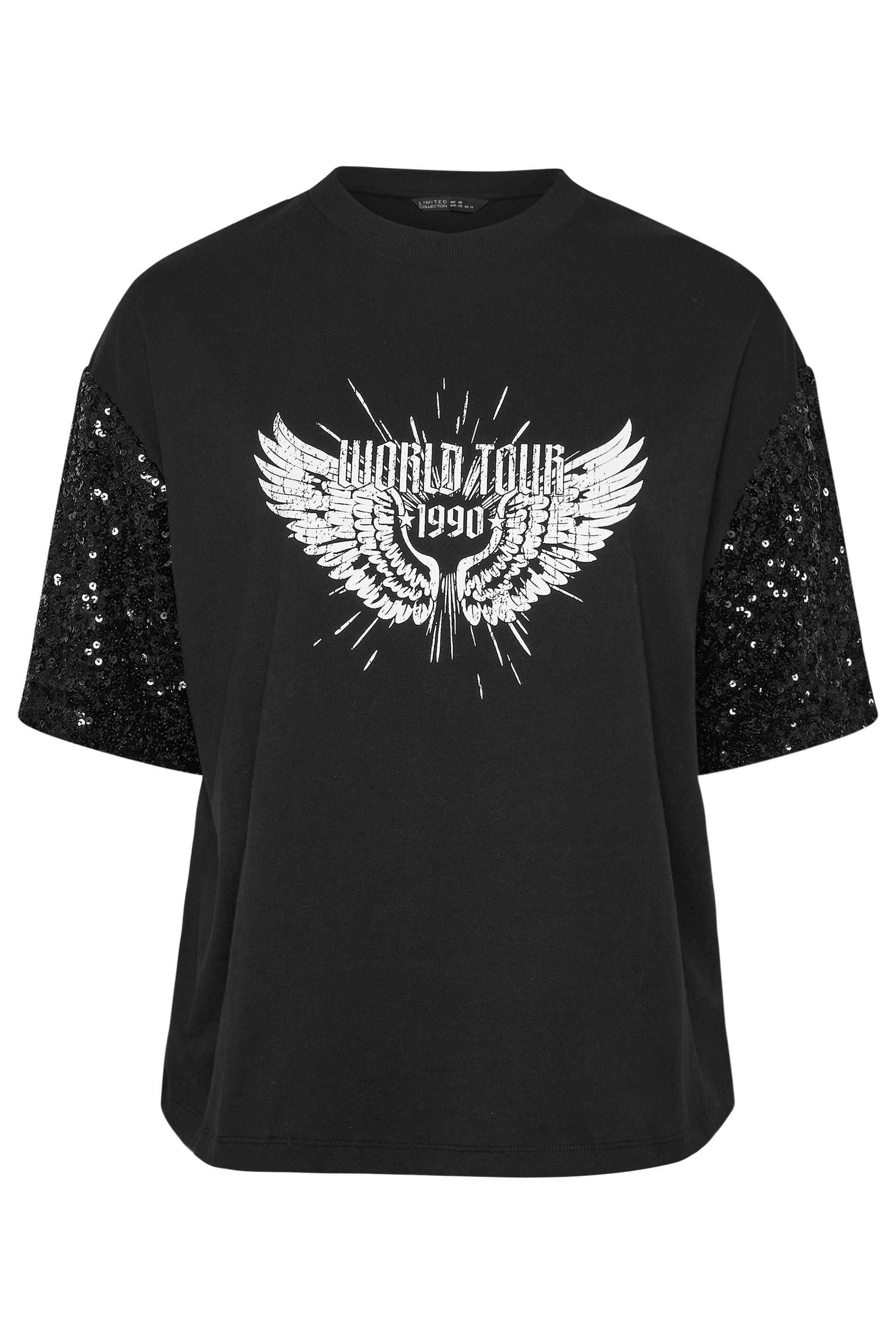 LIMITED COLLECTION Plus Size Black Sequin 'World Tour' Graphic T-Shirt | Yours Clothing 5