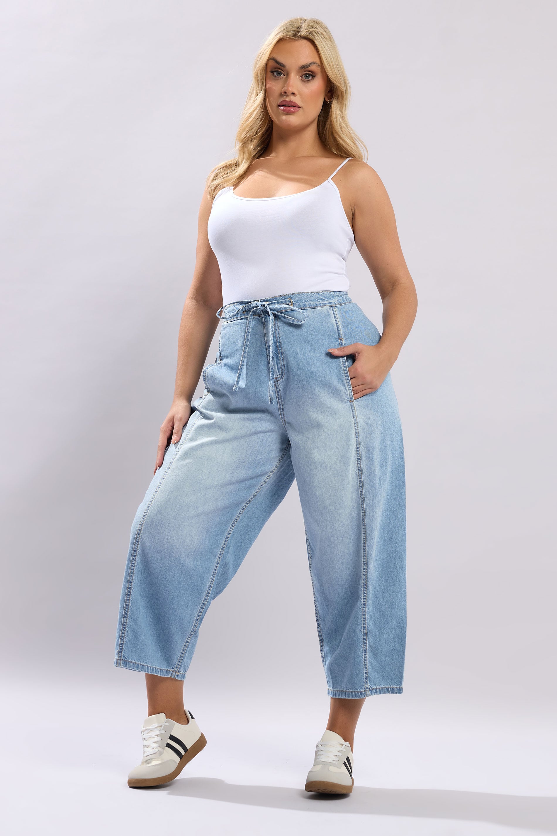 YOURS Plus Size Light Blue Blue Crop Barrel Jeans | Yours Clothing 1