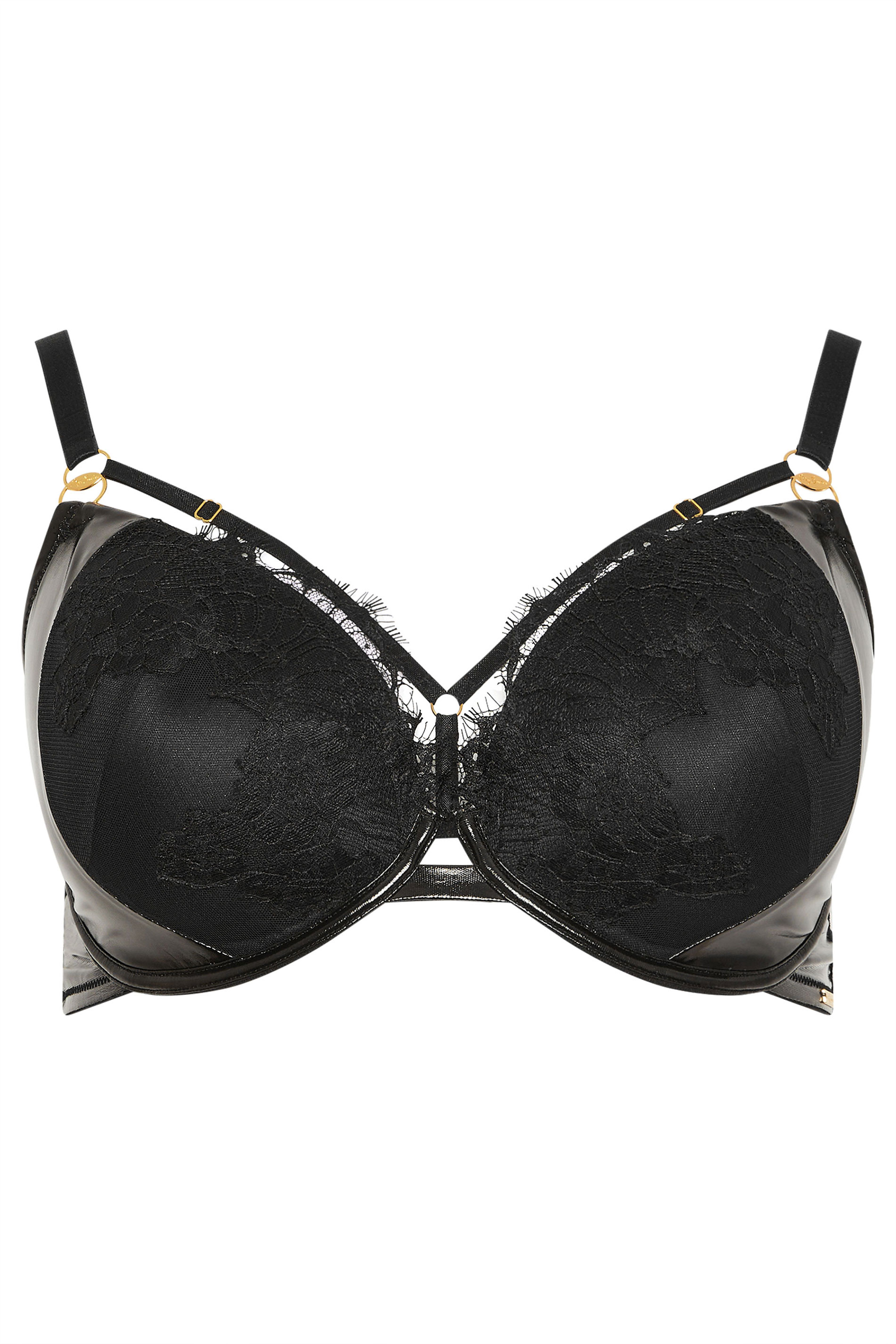 YOURS Plus Size Black Padded Lace Plunge Bra | Yours Clothing  5