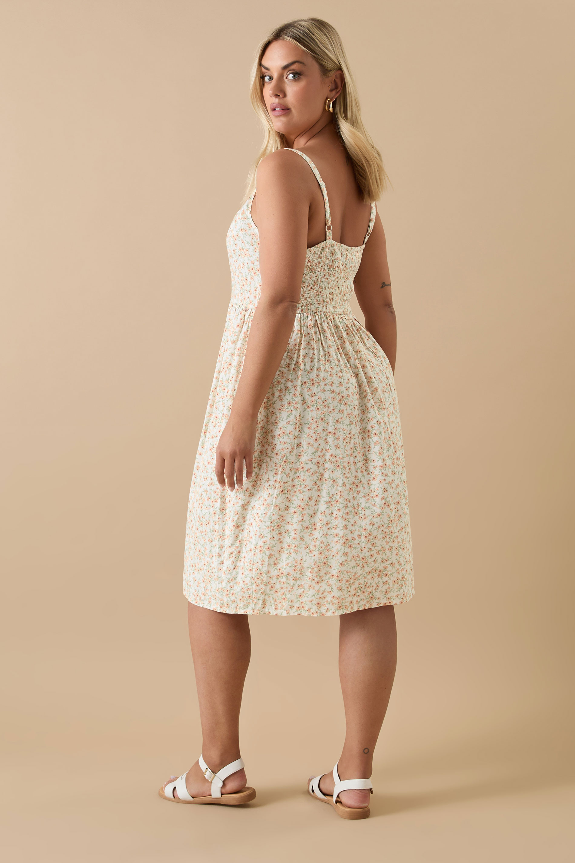 YOURS Plus Size White Ditsy Floral Print Strappy Sundress | Yours Clothing 4