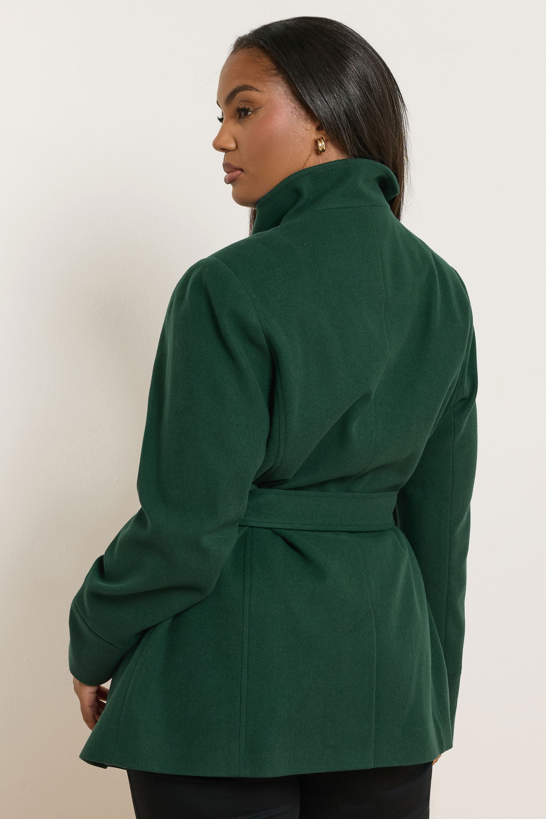 YOURS Plus Size Dark Green Formal Wrap Coat | Yours Clothing 2