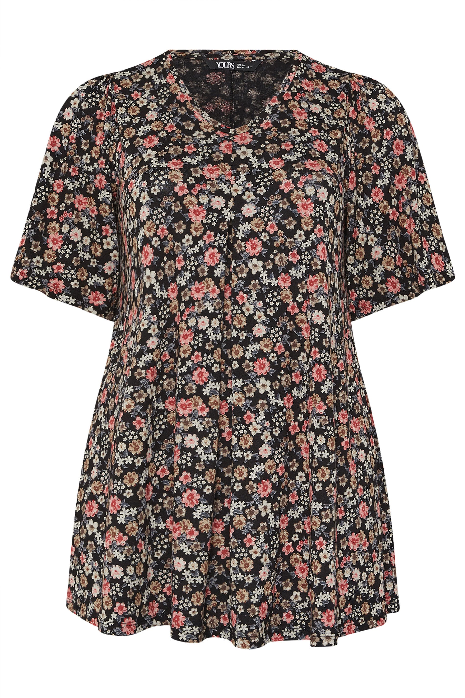 YOURS Plus Size Black Floral Pleat Top | Yours Clothing 5