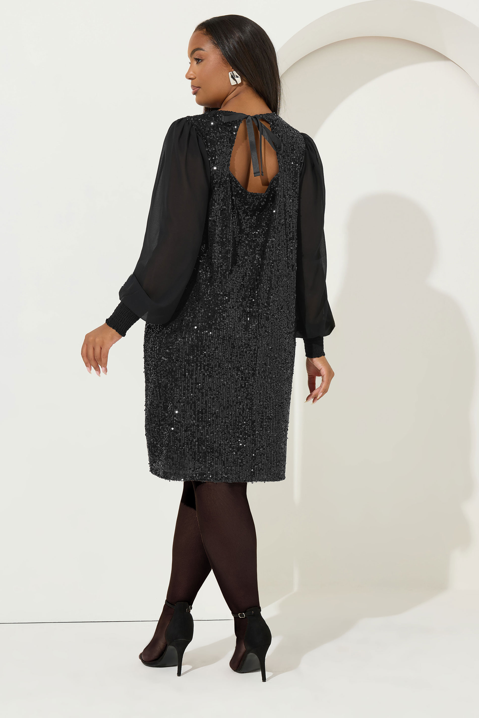 YOURS Plus Size Black Sequin Swing Dress | Yours Clothing 4