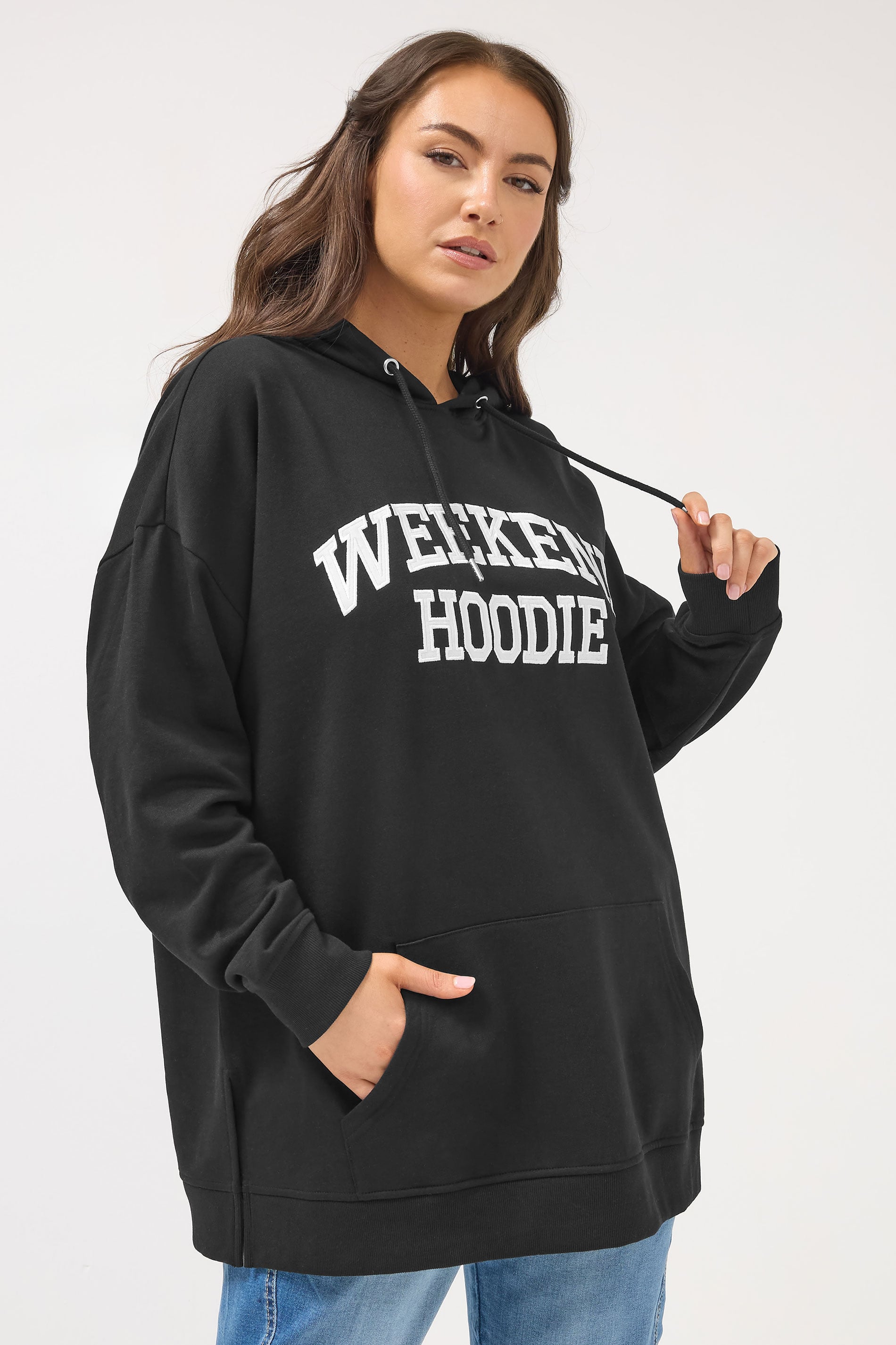 YOURS Plus Size Black 'Weekend Hoodie' Slogan Hoodie | Yours Clothing 3